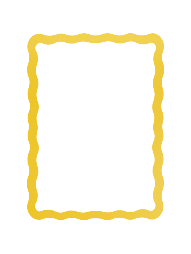Yellow decorative picture frame with wavy edges and empty center