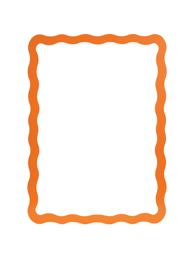 Rektangulært spejl med bølget orange ramme