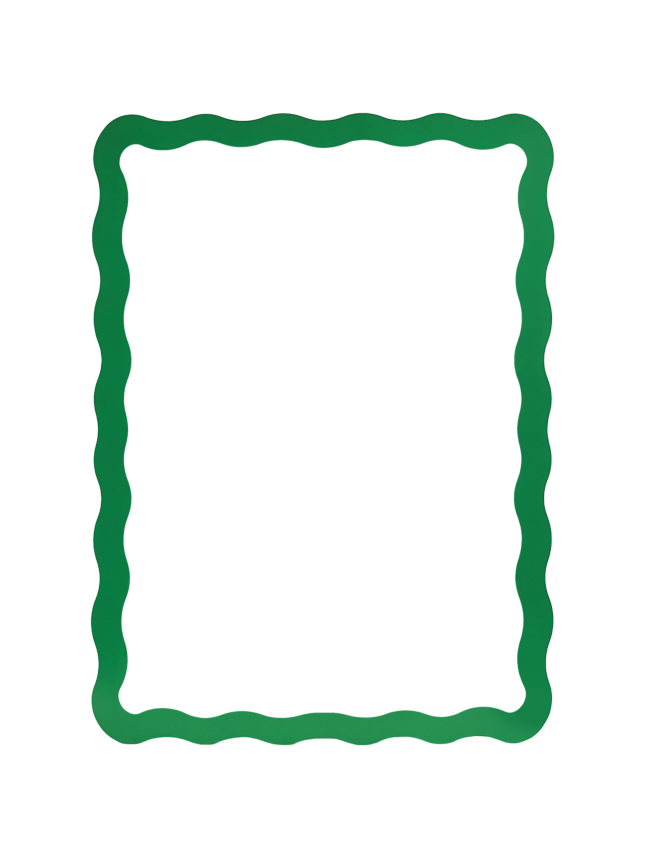 Green decorative frame with wavy edges and blank white center