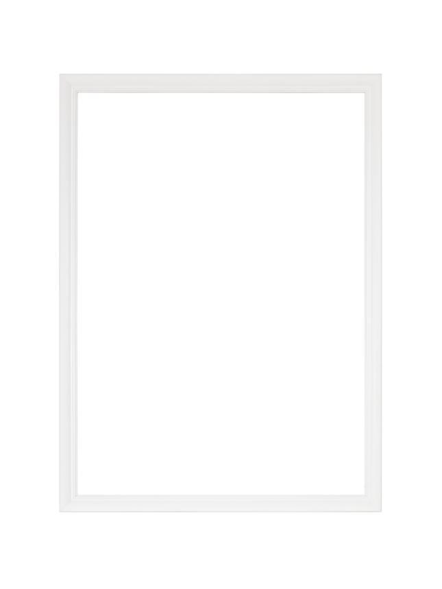 White picture frame with wide profiled border and mount, front view