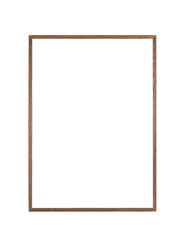 Rectangular wall mirror with brown wooden frame, front view