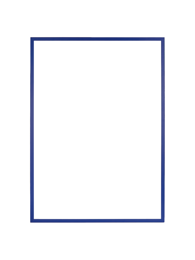Rectangular mirror with blue frame and beveled corners