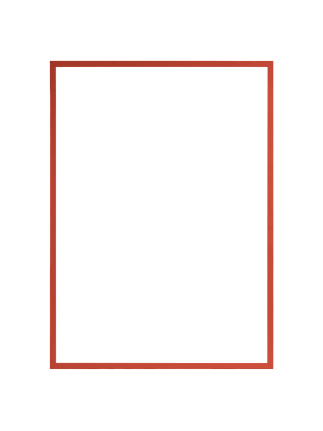 Rectangular mirror with red frame on a light background