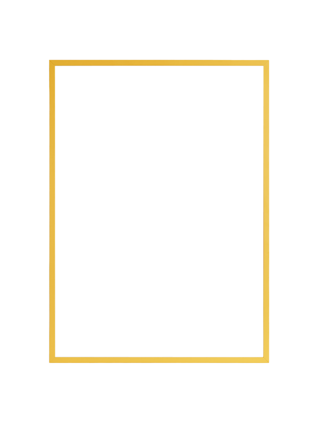Rectangular wall mirror with gold-colored frame, front view on black background