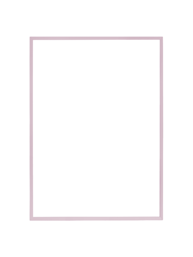 Rectangular mirror with a light pink frame and beveled edges