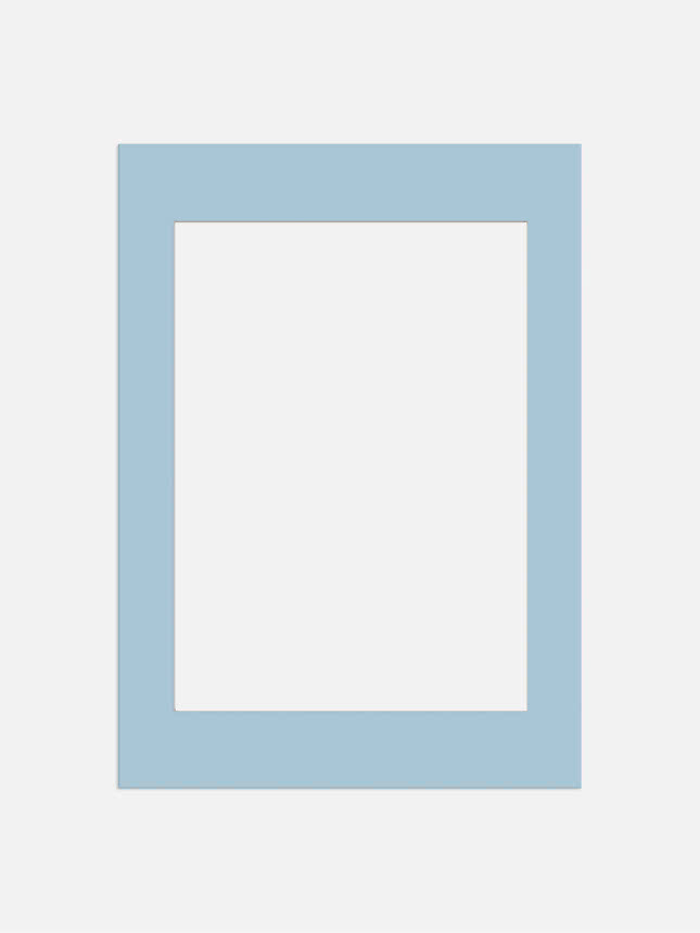 Light blue rectangular picture frame with wide border and white center