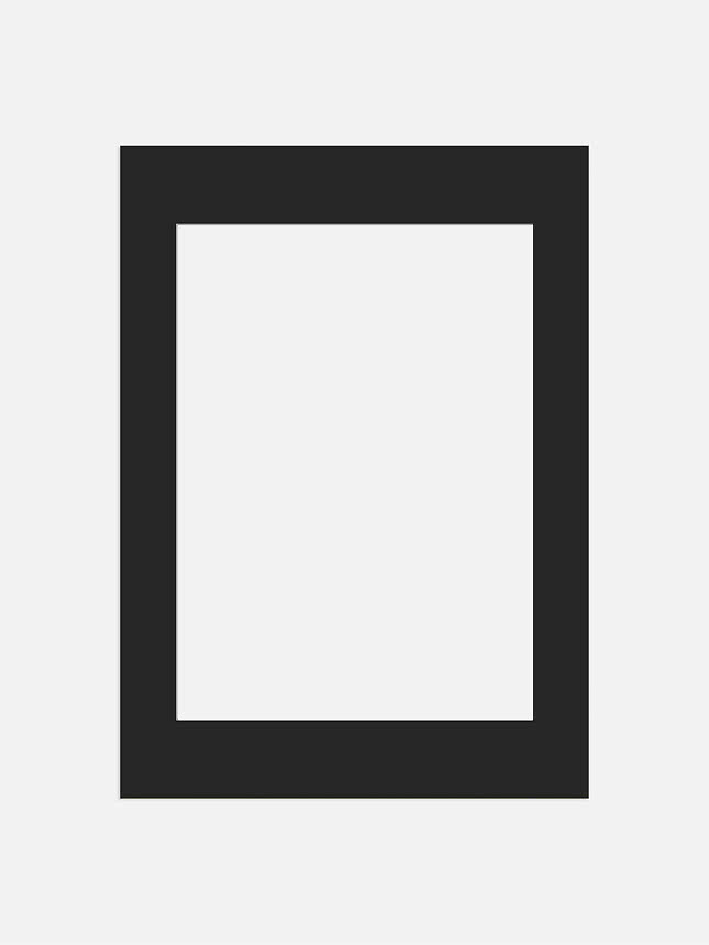 Black rectangular picture frame with wide border on a light background