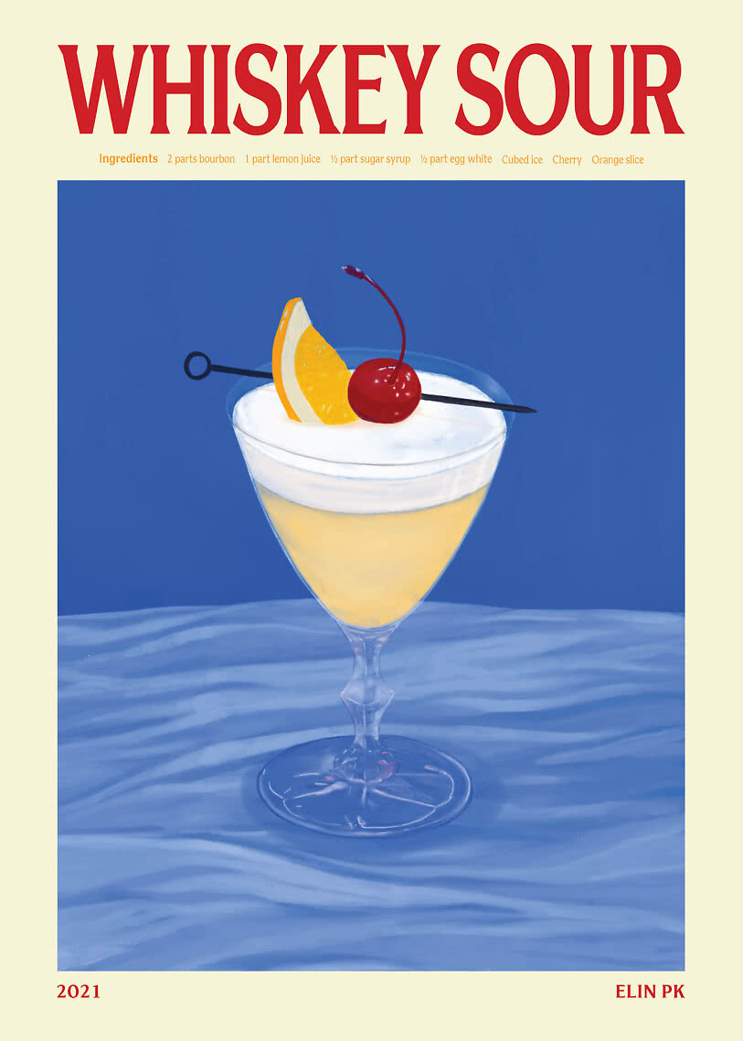 Vintage cocktail poster – Whiskey Sour Drink | Postery