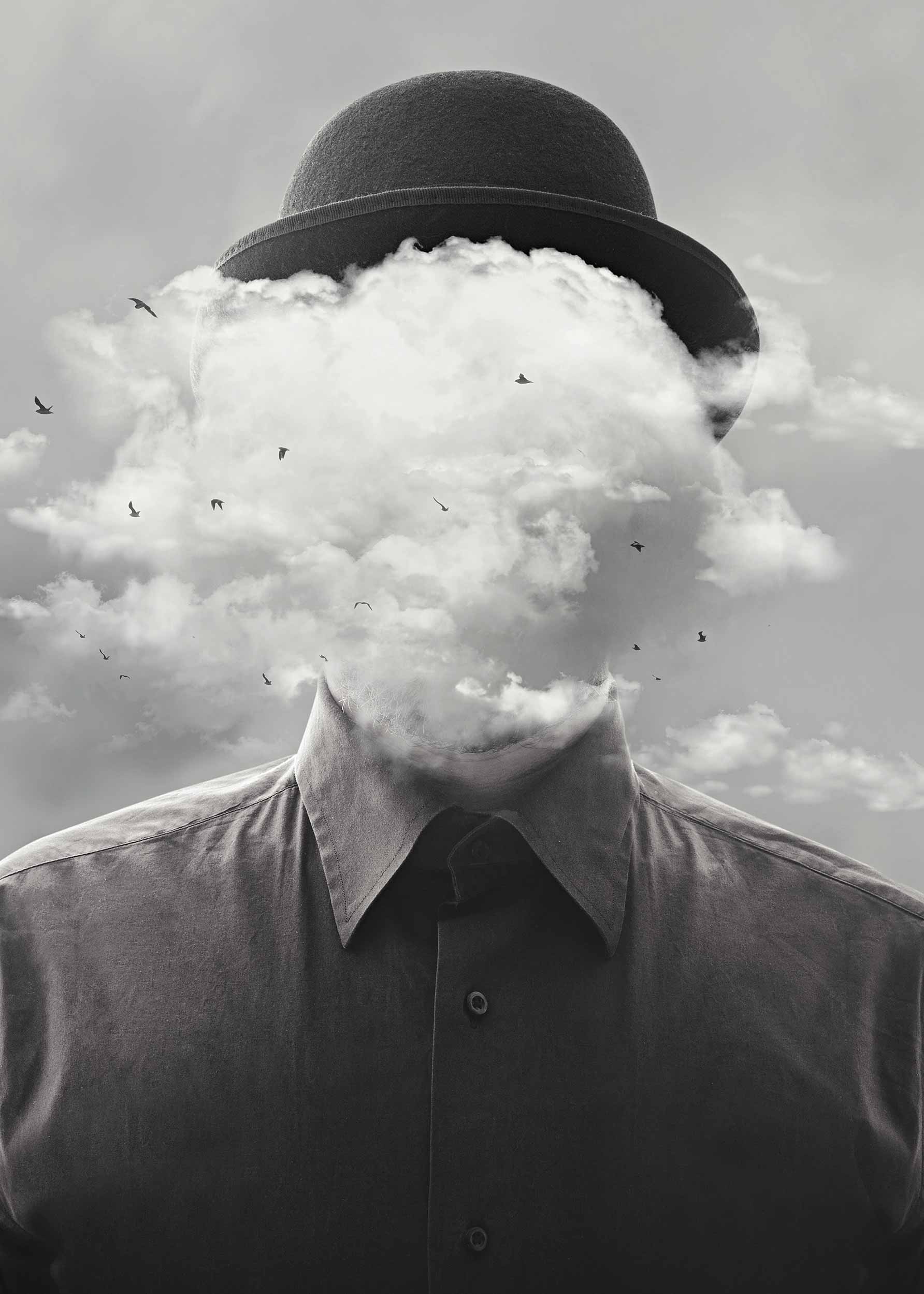 Cloudy Man Poster - Black and white figure illustration (50x70 cm)