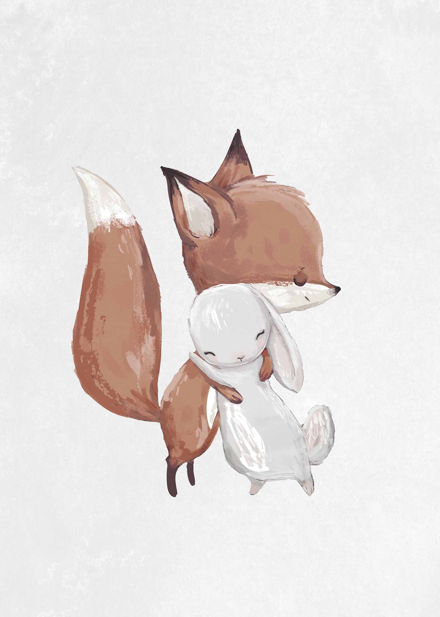 Fox and Bunny Poster - Tierillustration (40x50 cm)