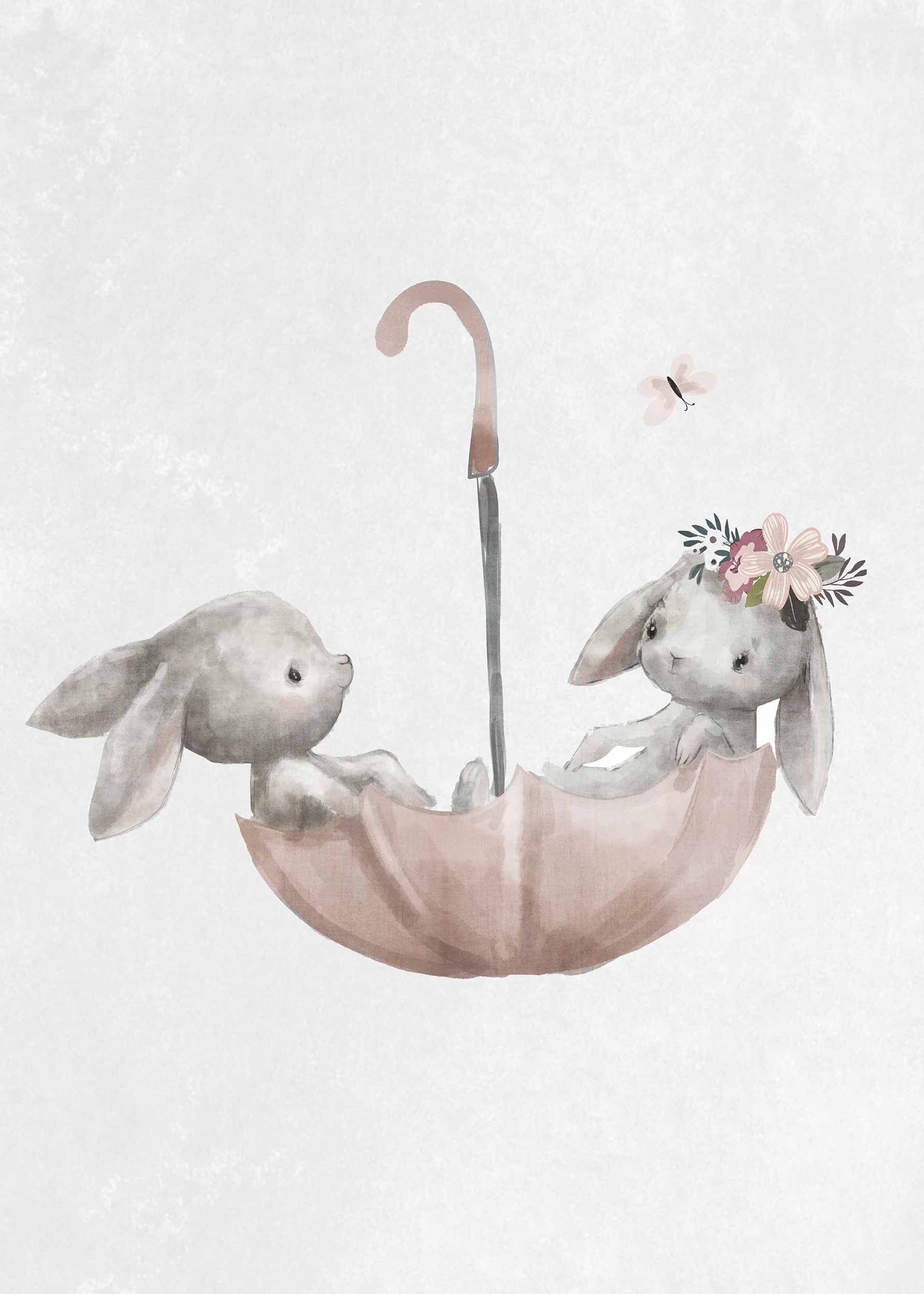 Rabbits Umbrella Poster - Tierillustration (50x70 cm)