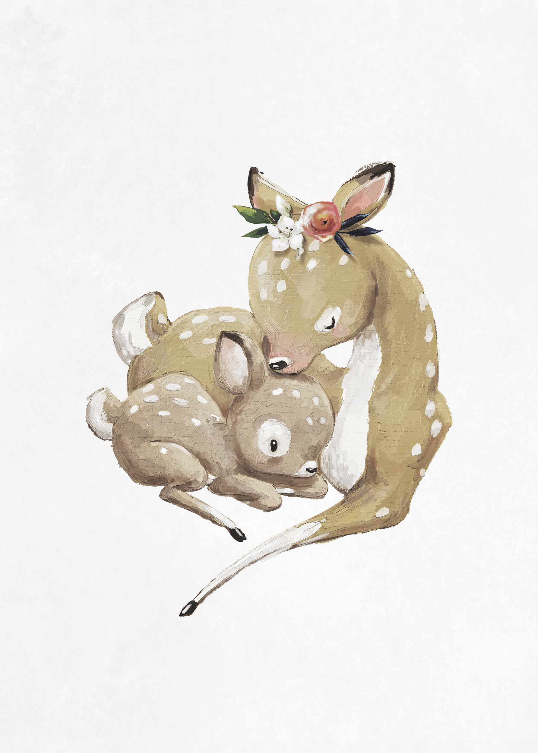 Mom & Baby Deer Poster - Animal illustration (50x70 cm)