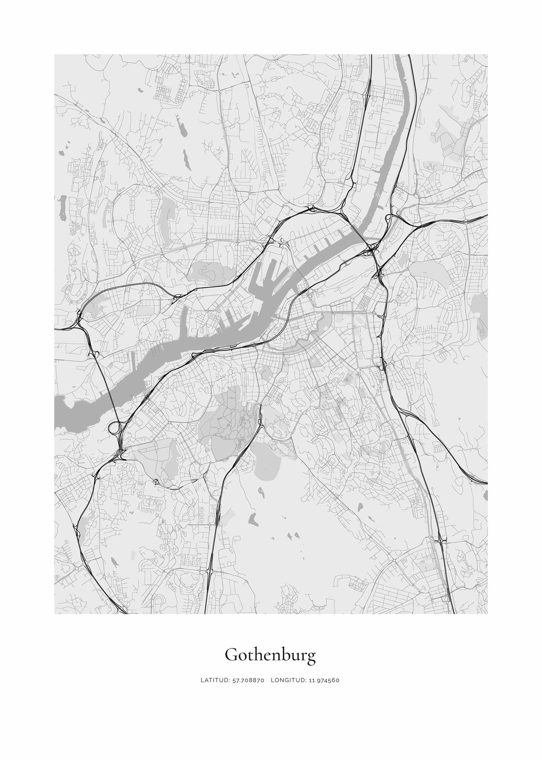 Gothenburg Map poster - Stadskarta illustration (50x70 cm)