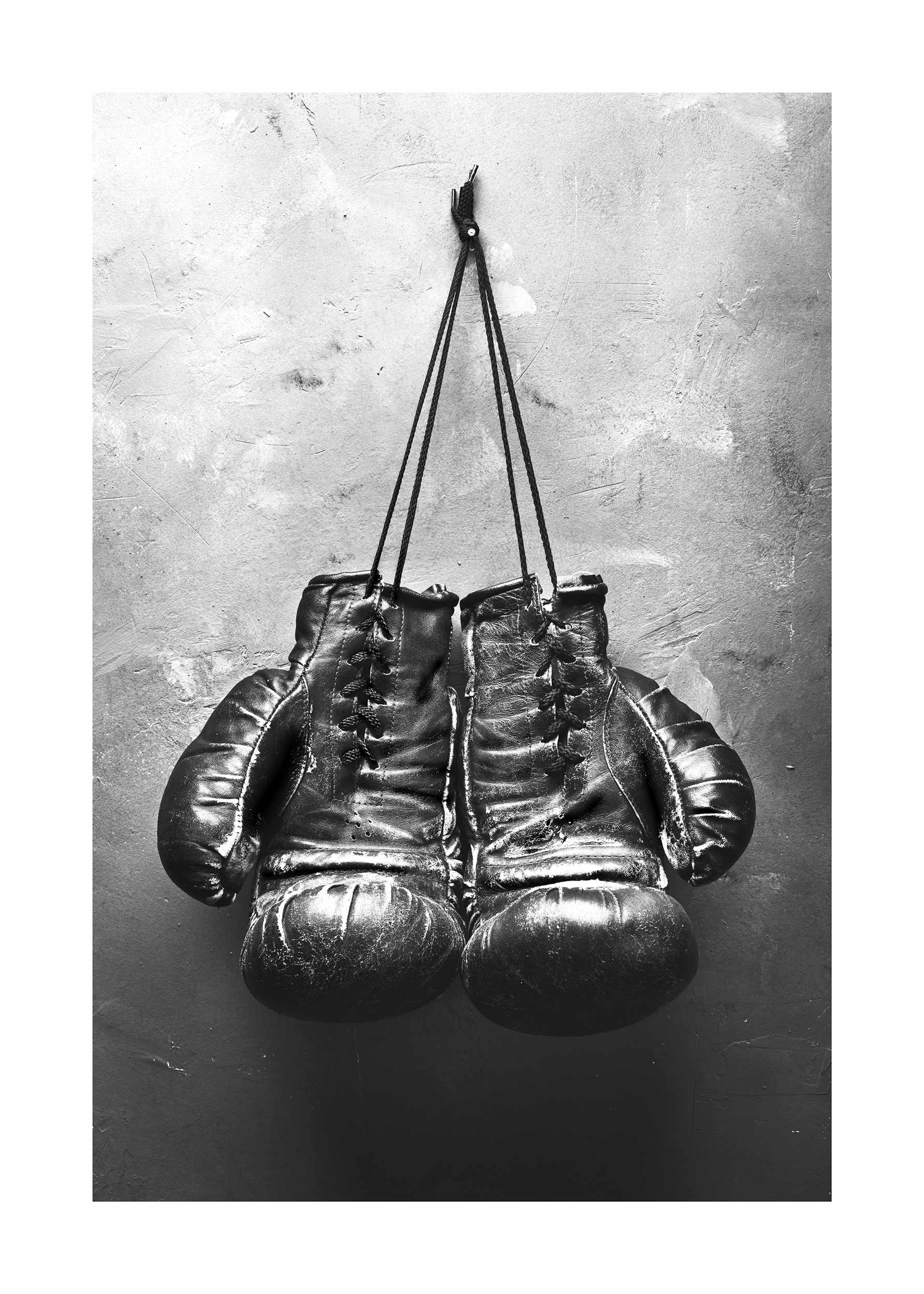 Boxing Gloves Poster - Black and white boxing photo (30x40 cm)