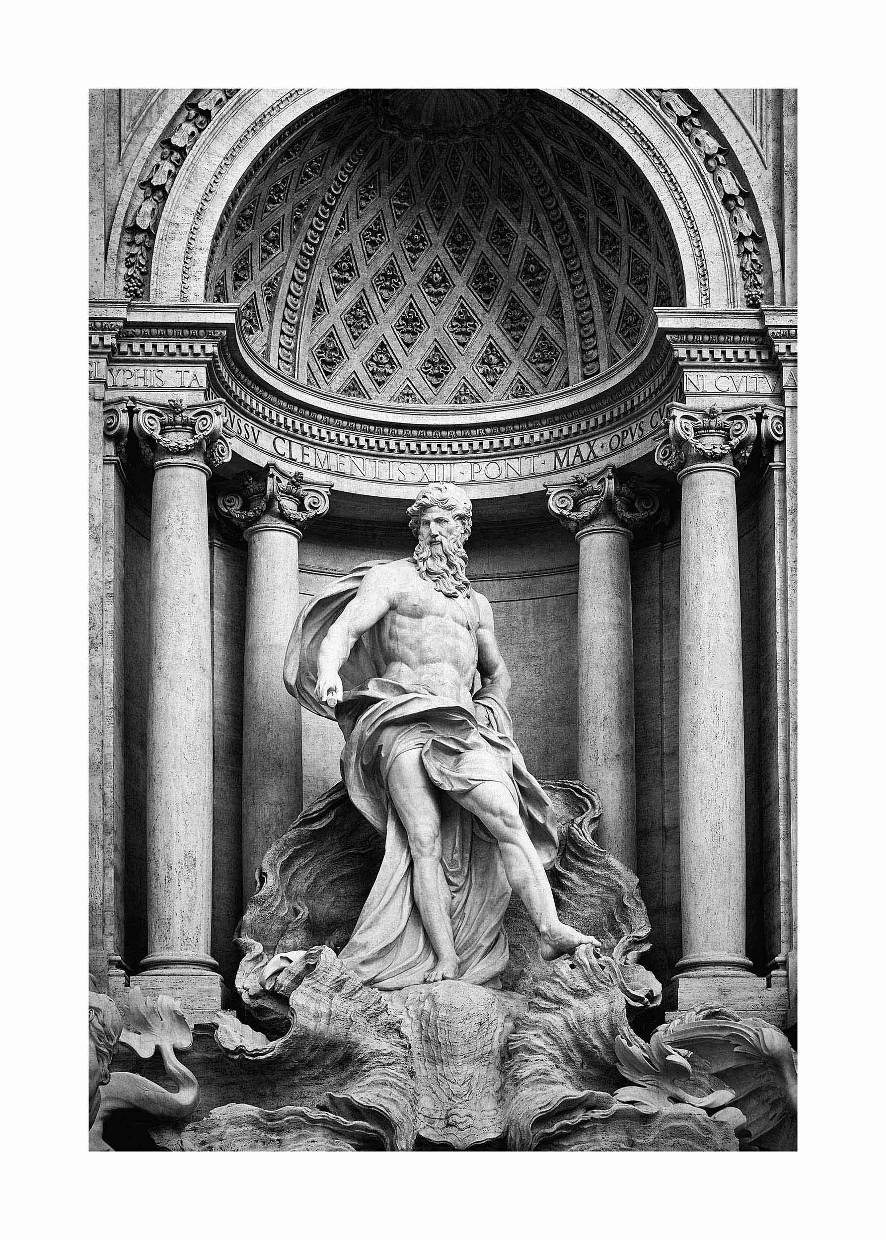 Trevi Fountain Poster - Black and white sculpture photo (21x30 cm)
