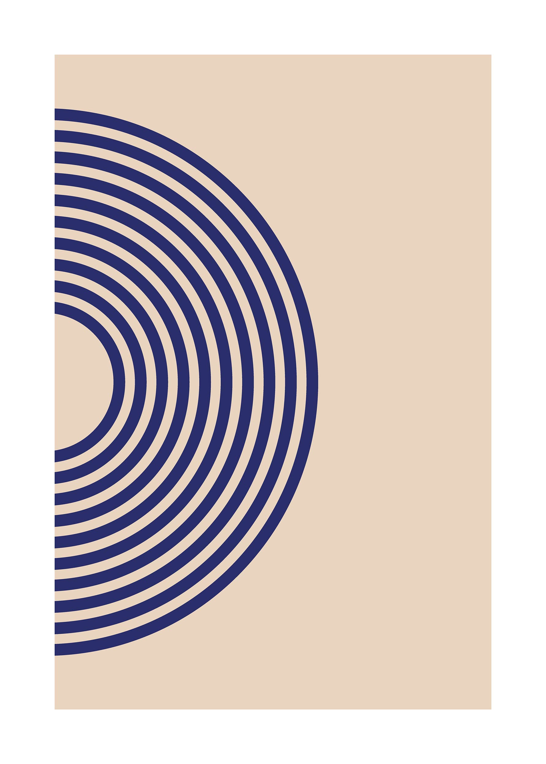Blue Circular Lines No.2 plakat - Abstrakt illustration (21x30 cm)