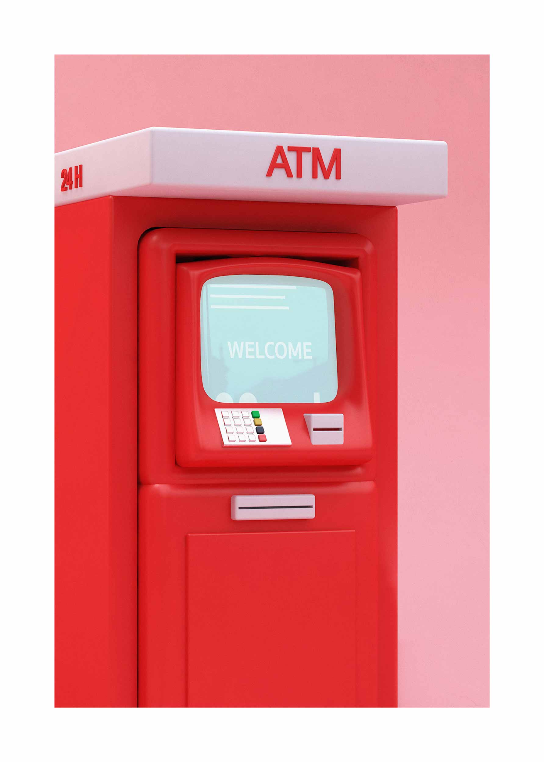 Pink Cash Machine Poster - ATM Grafik (50x70 cm)