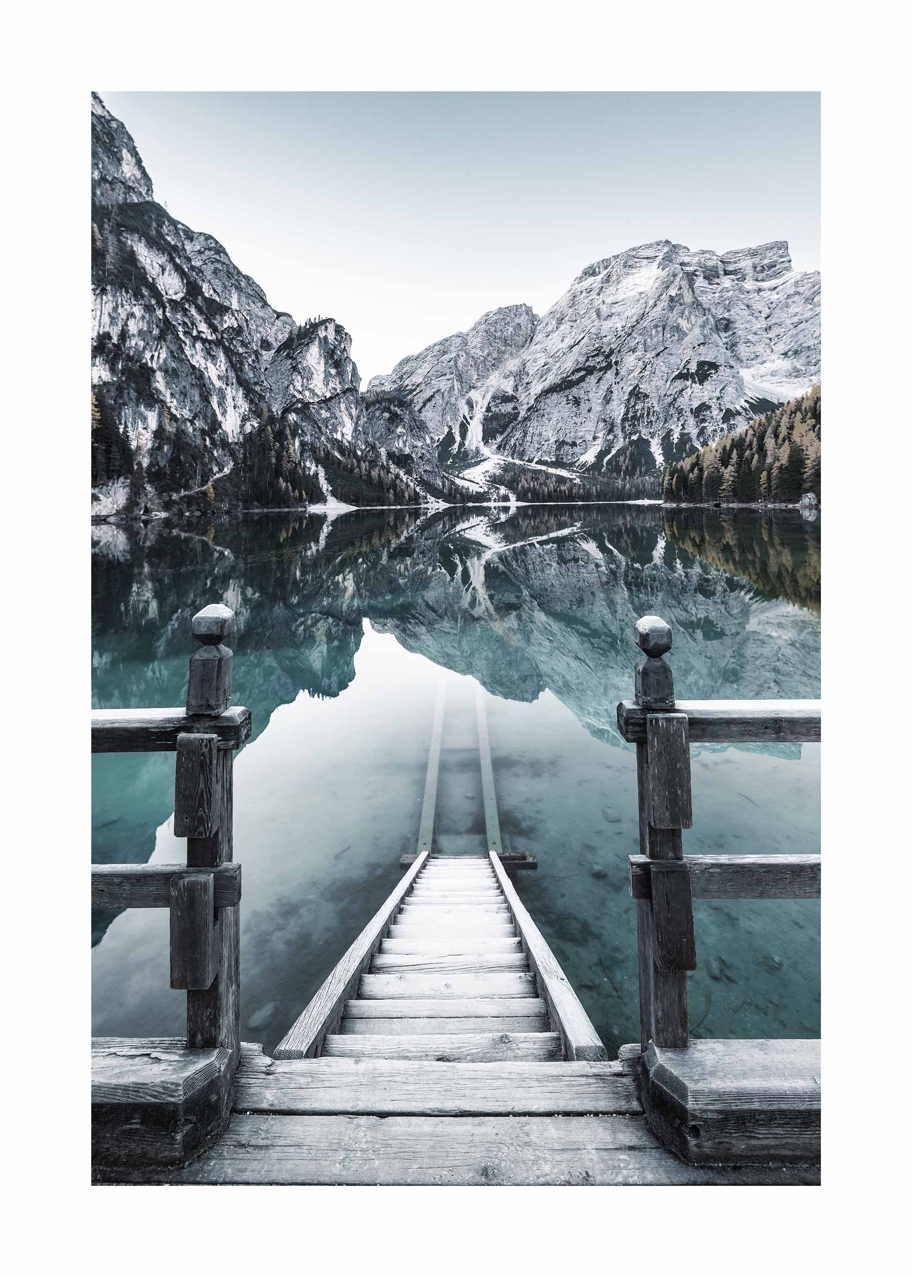 Lago Di Braies Poster - Mountain landscape photography (30x40 cm)