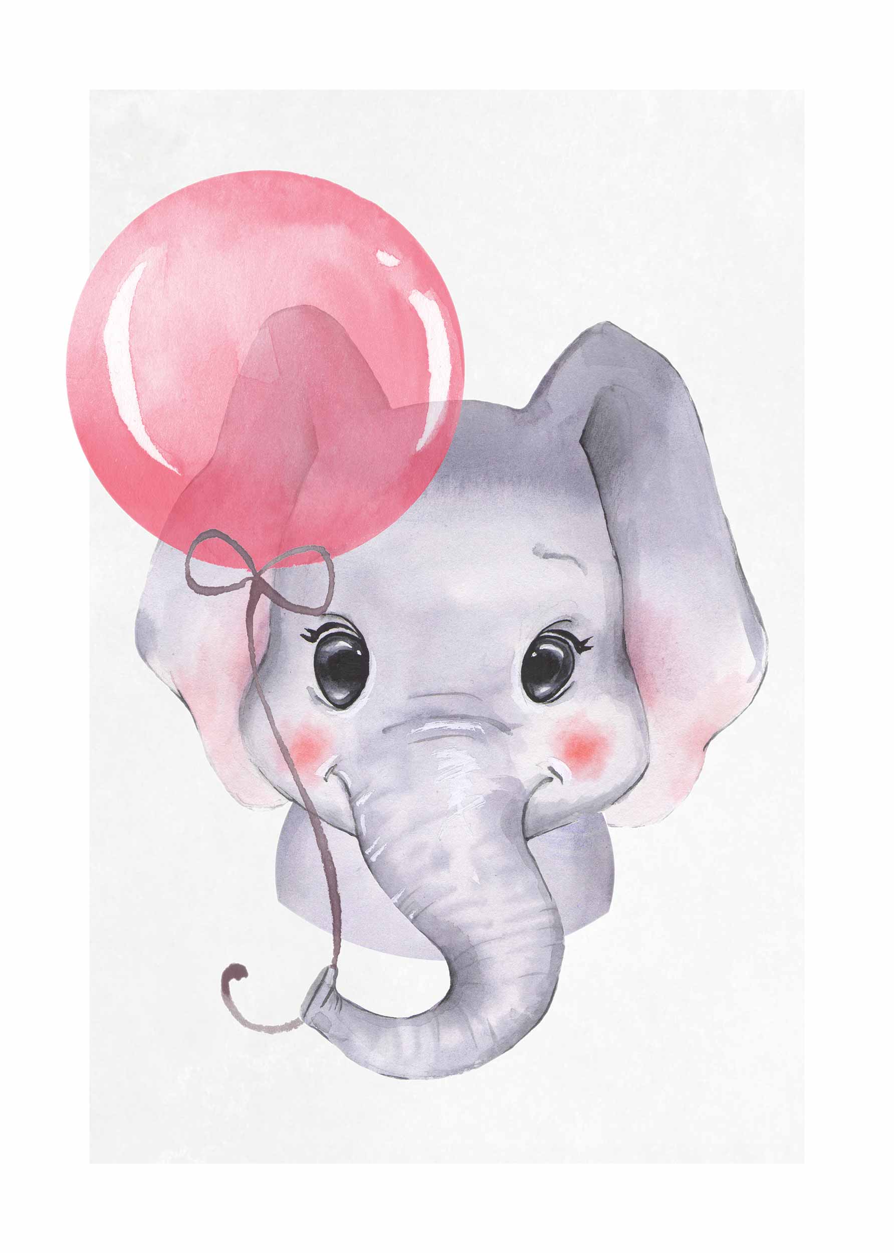 Elephant with Balloon Poster - Kinderillustration mit Ballon (30x40 cm)