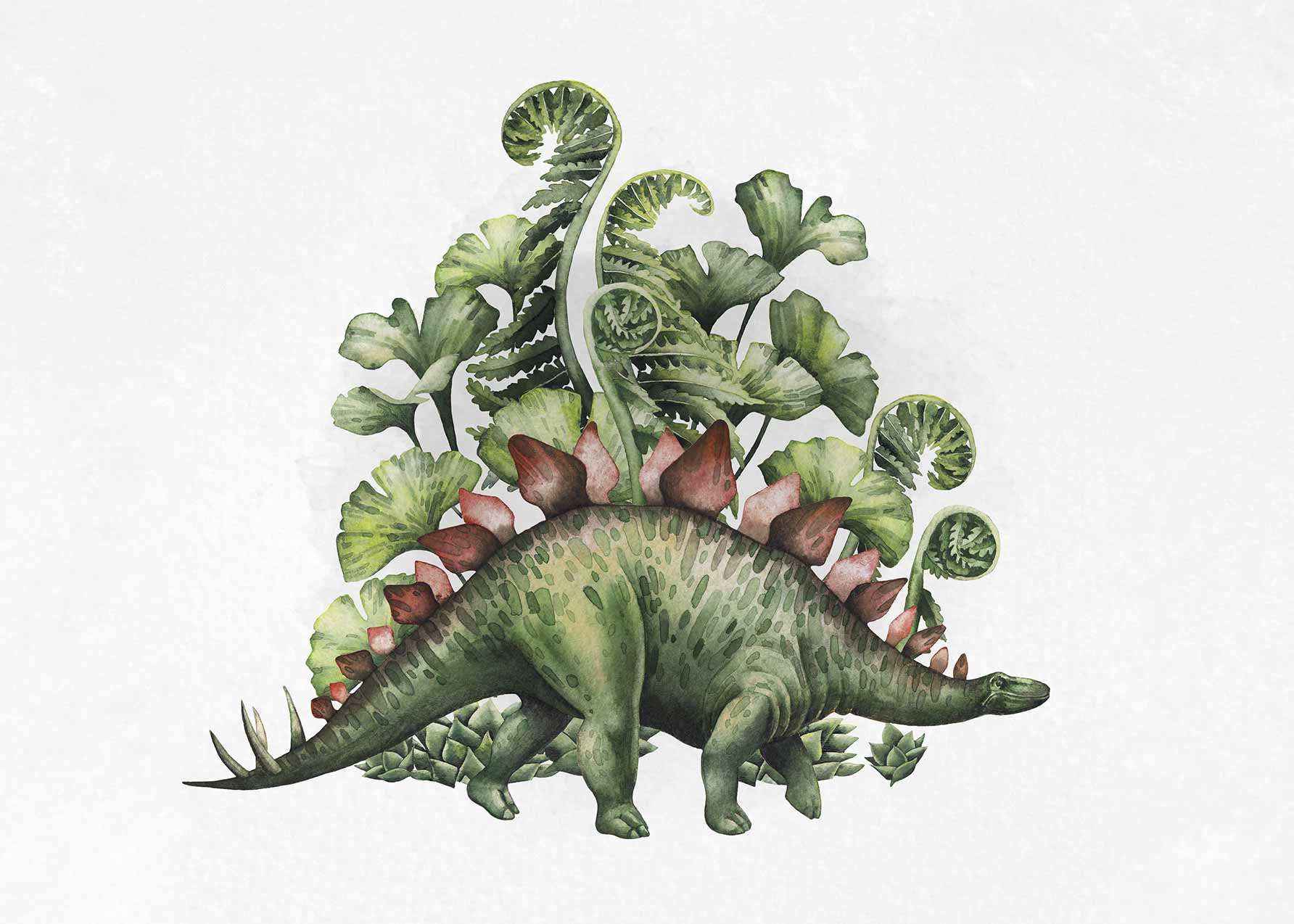 Stegosaurus in the Jungle plakat - Dyreillustration (30x40 cm)