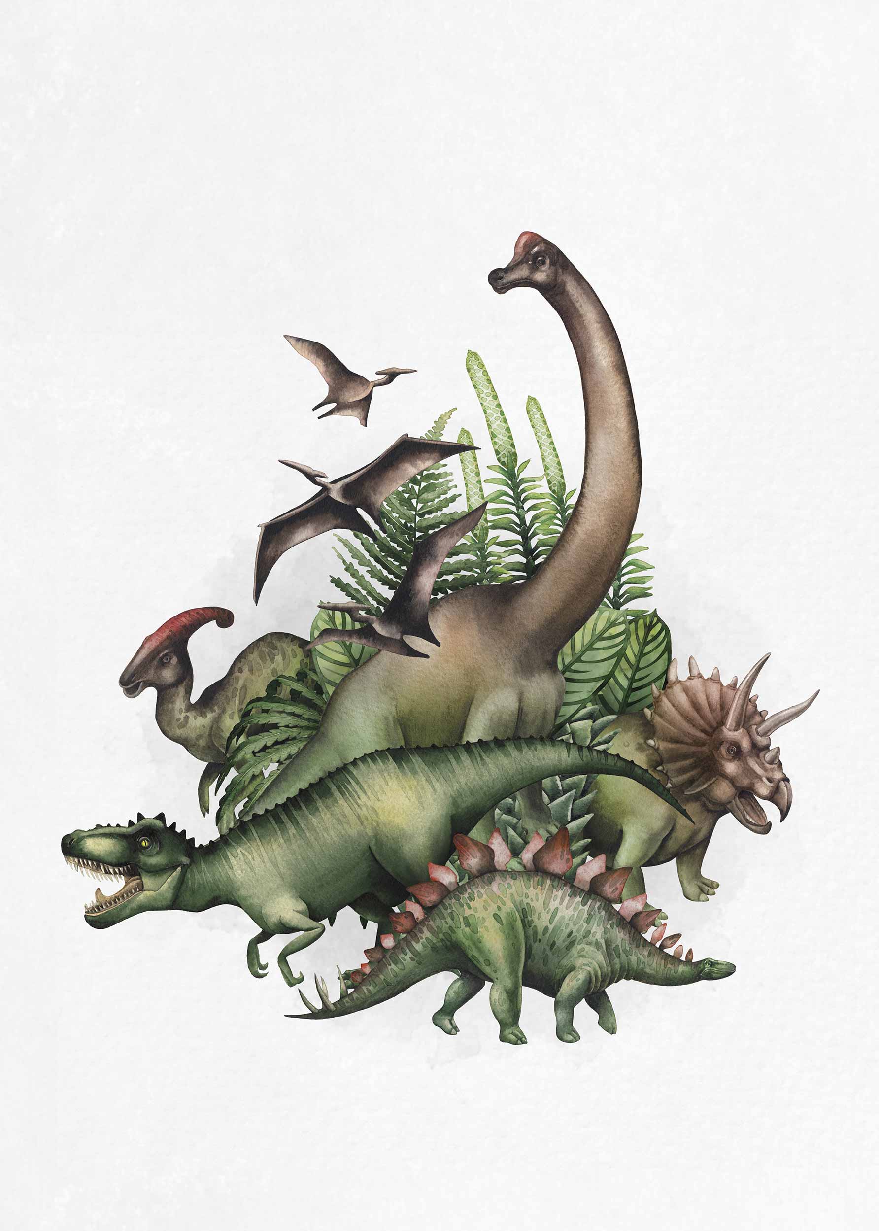 Dinos in the Jungle Poster - Tierillustration (50x70 cm)