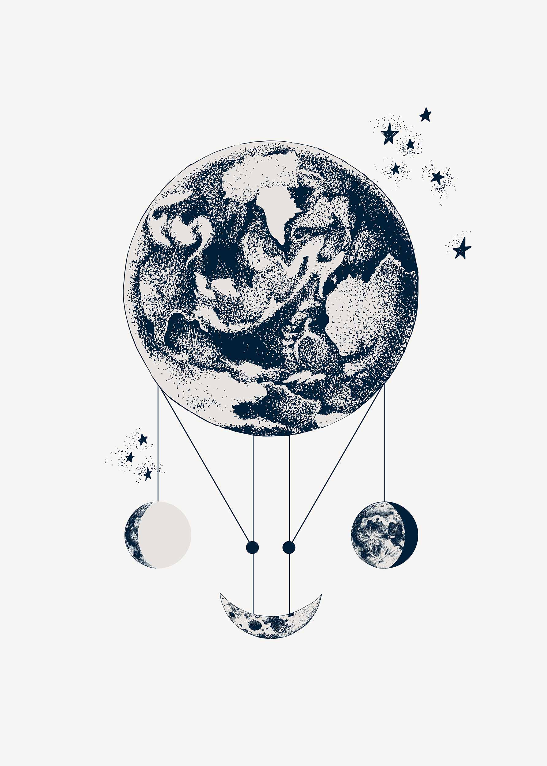 Phases of the Moon Poster - Space illustration (50x70 cm)