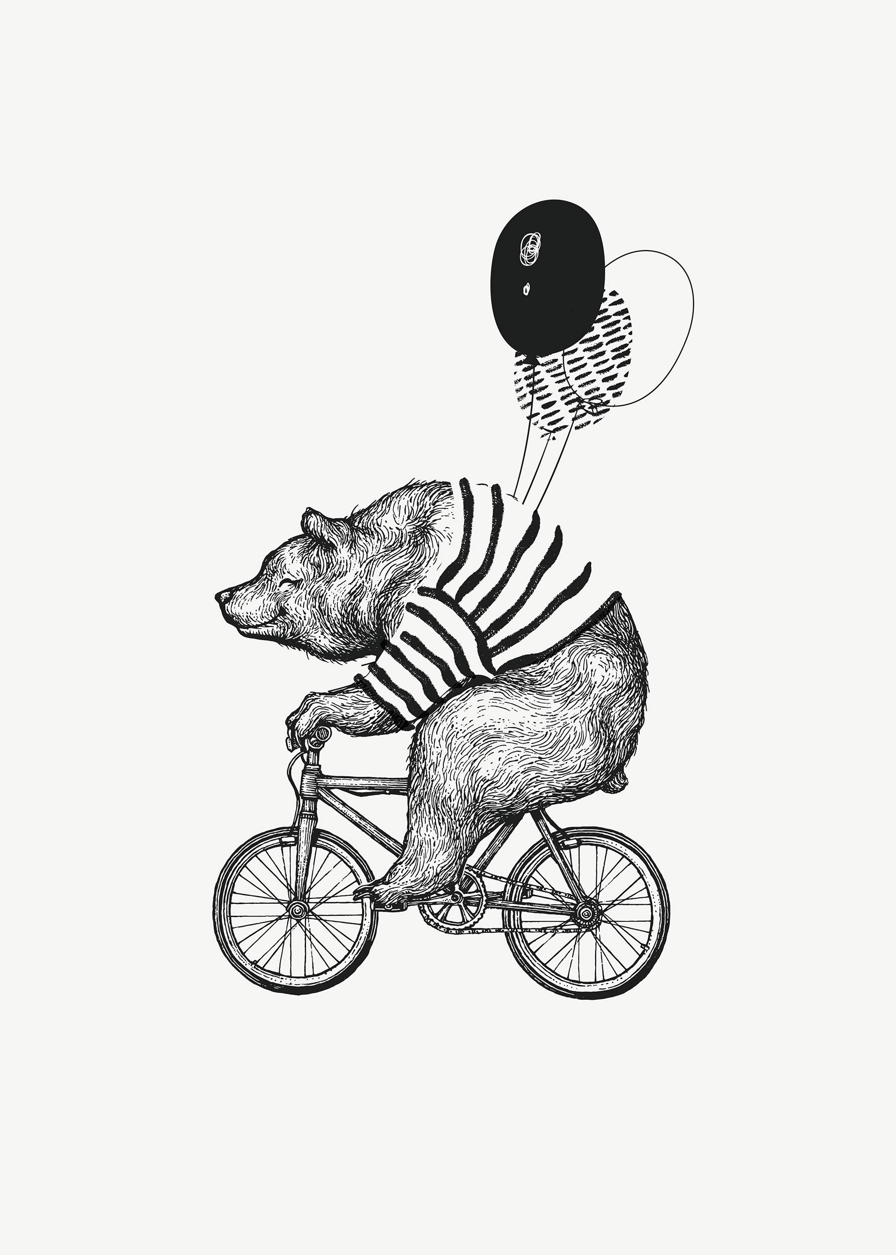 Bear on Bike Poster - Animal illustration (30x40 cm)