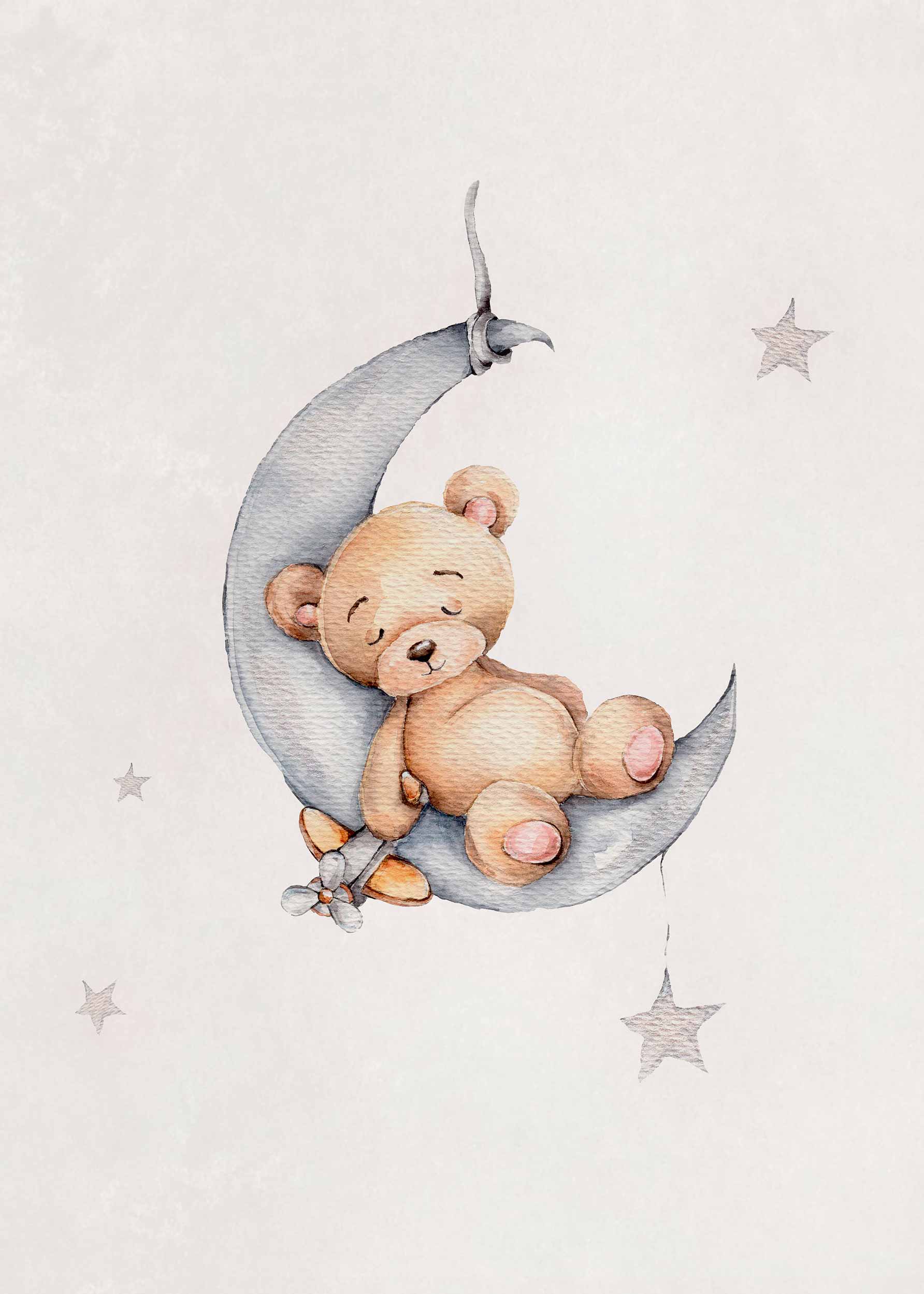 Sleeping Teddy plakat - Dyreakvarel (21x30 cm)