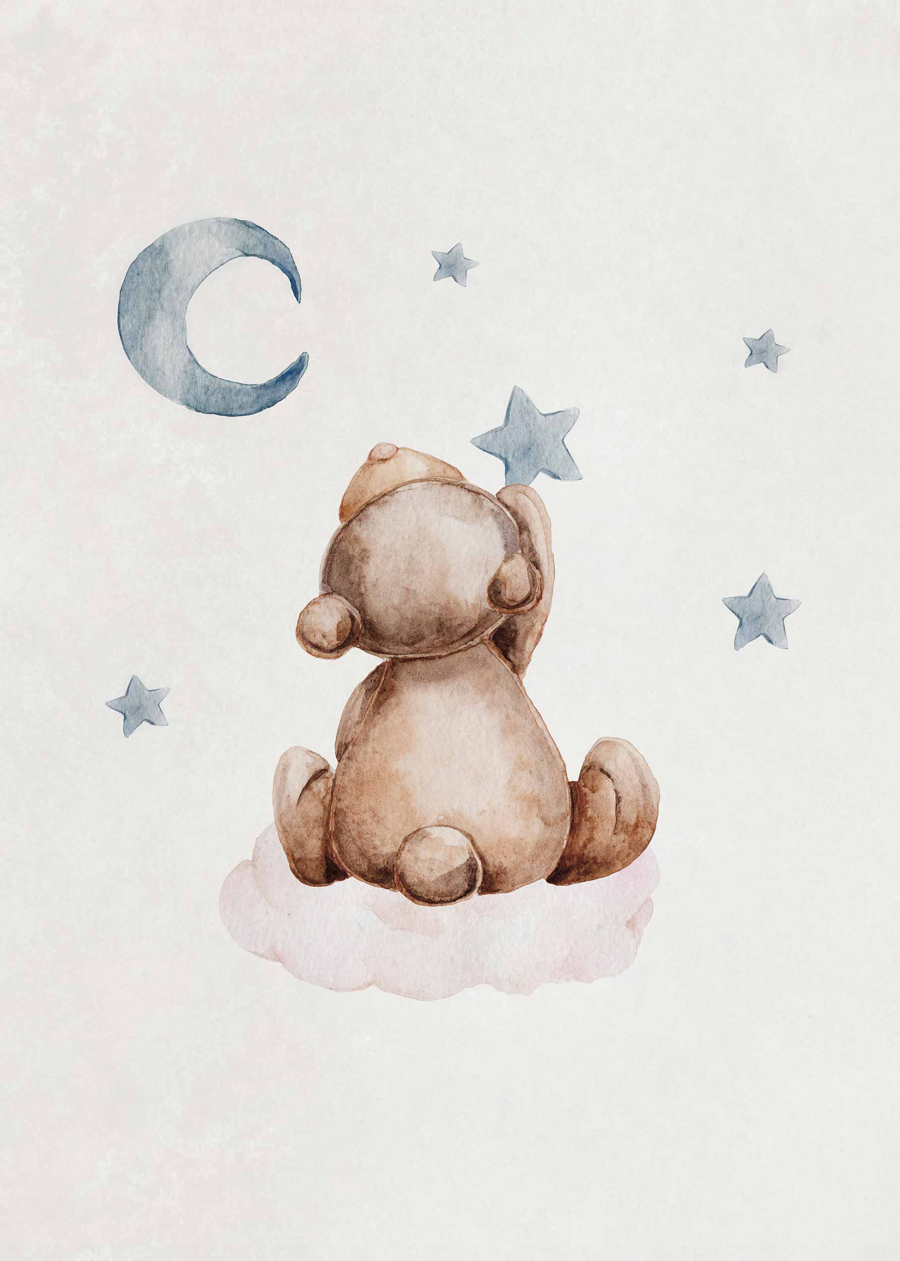 Bear Picking Stars plakat - Dyreakvarel (50x70 cm)