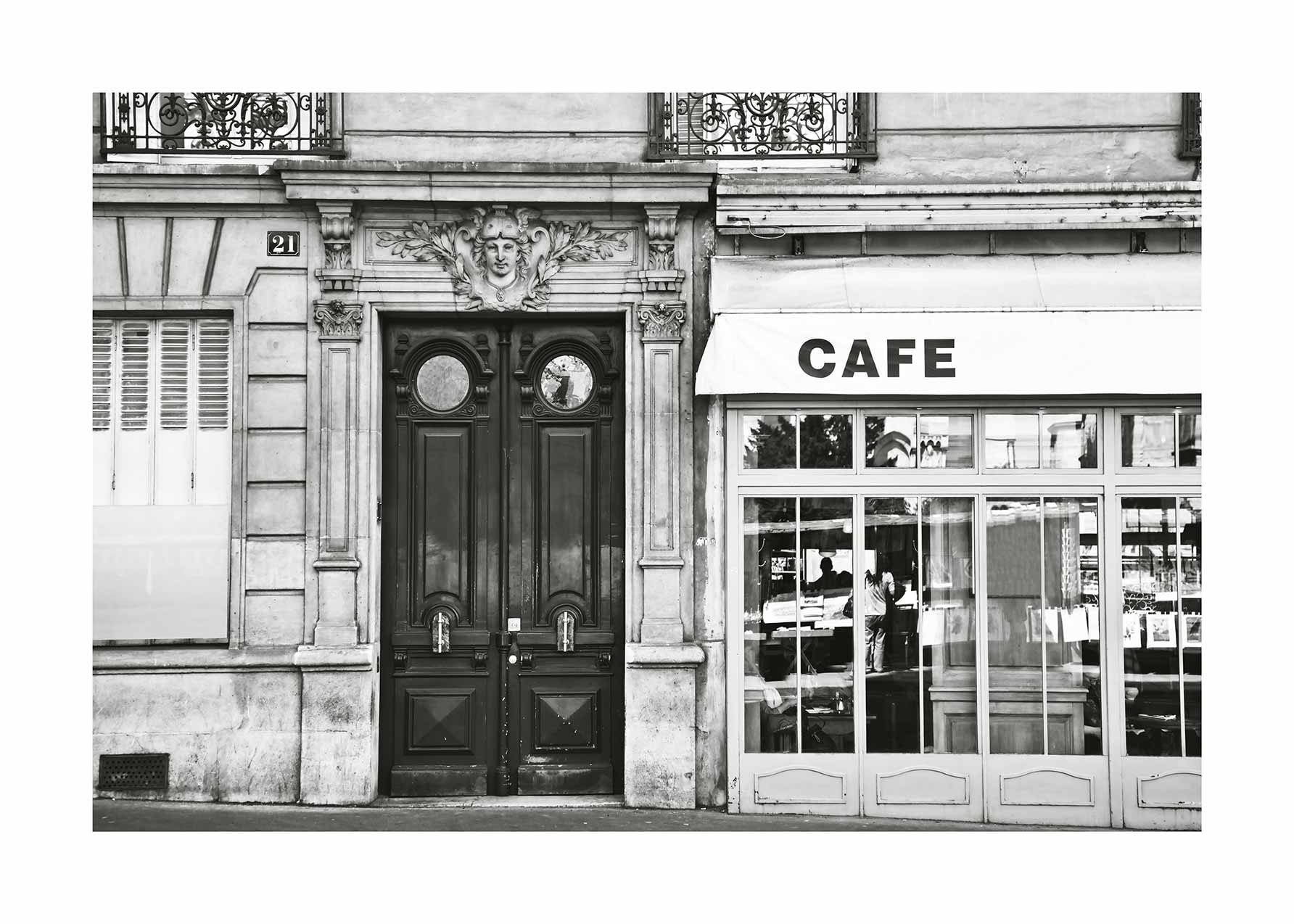 Café in Paris poster - Black and white architecture photography (30x40 cm)