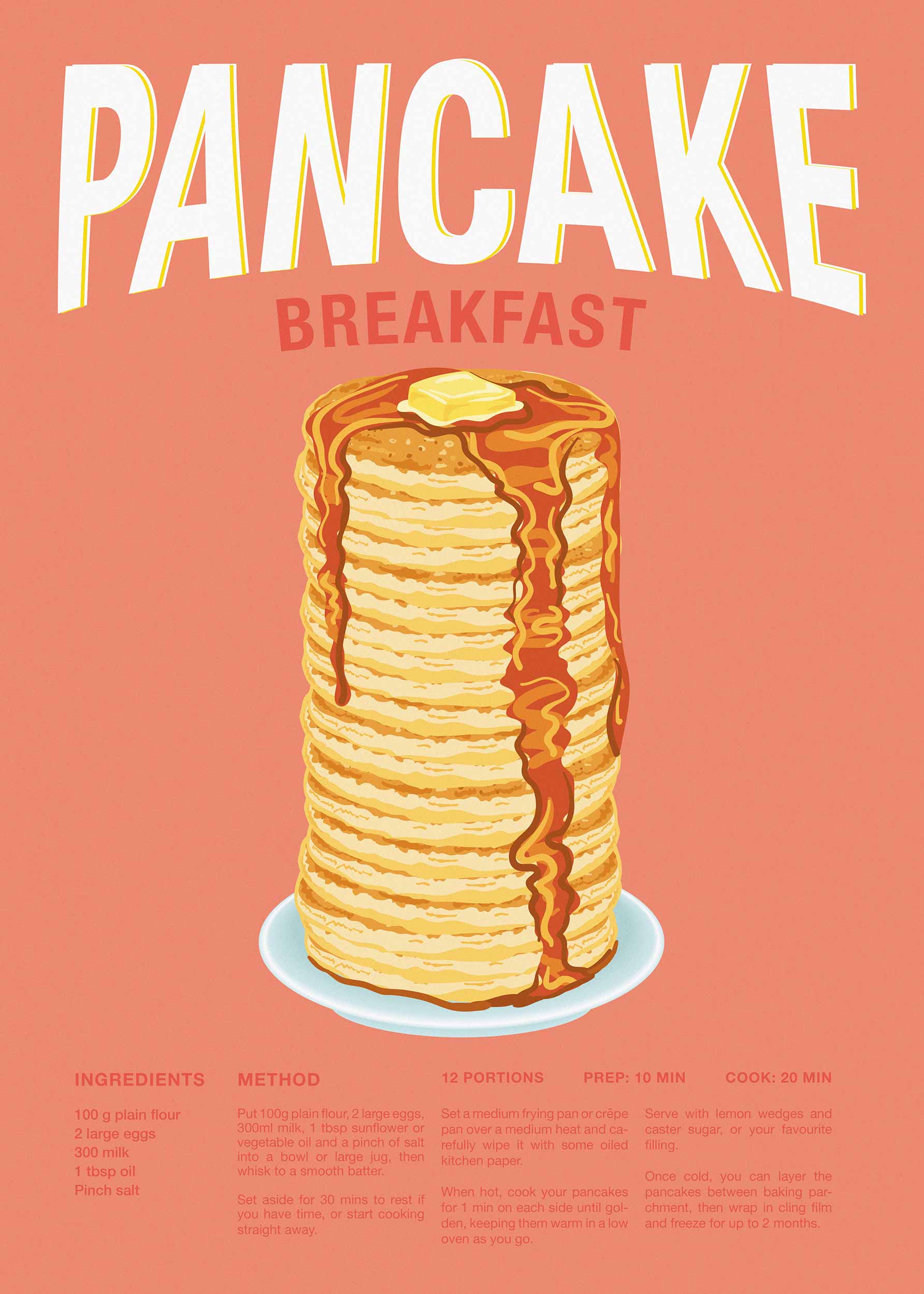 Pancake Breakfast Poster - Food illustration (50x70 cm)