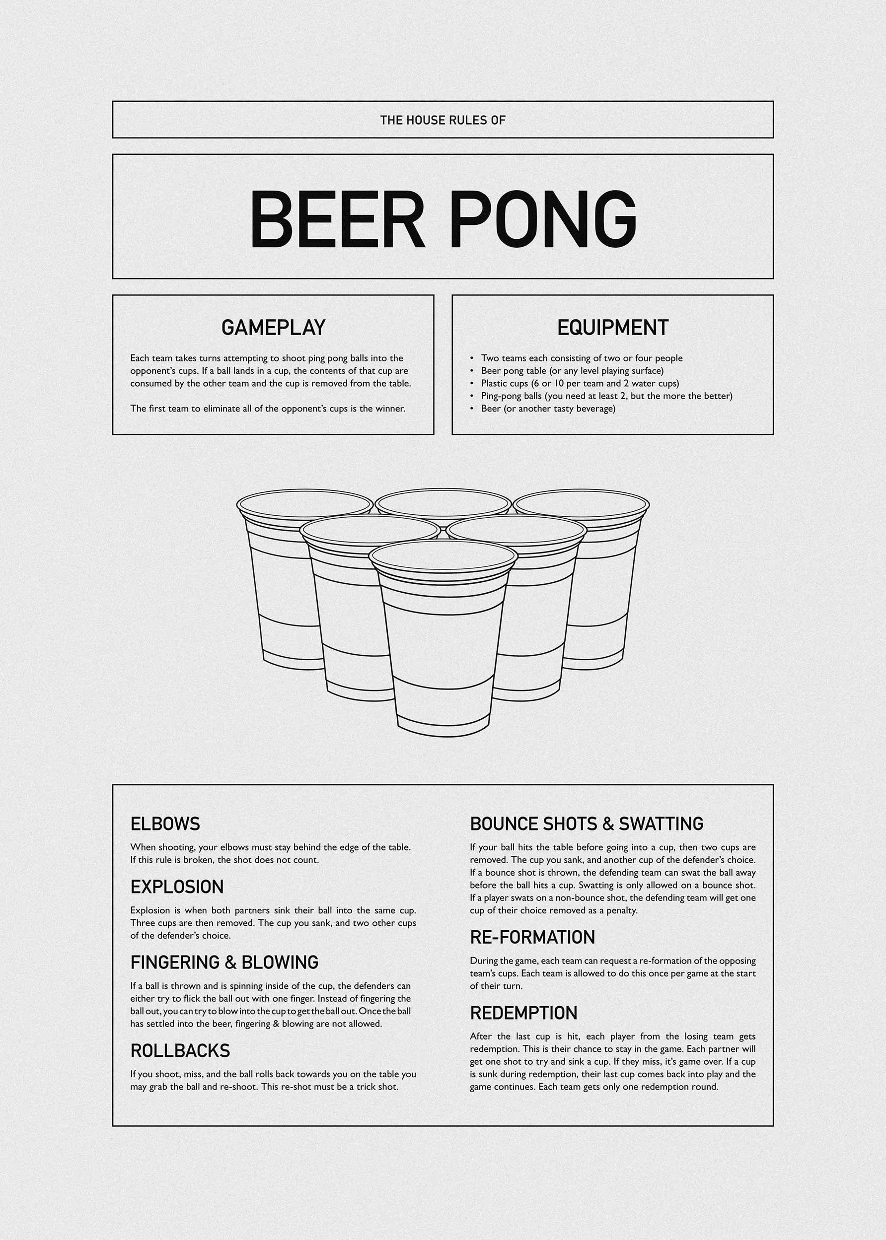 Beer Pong Rules Poster - Drink illustration (30x40 cm)