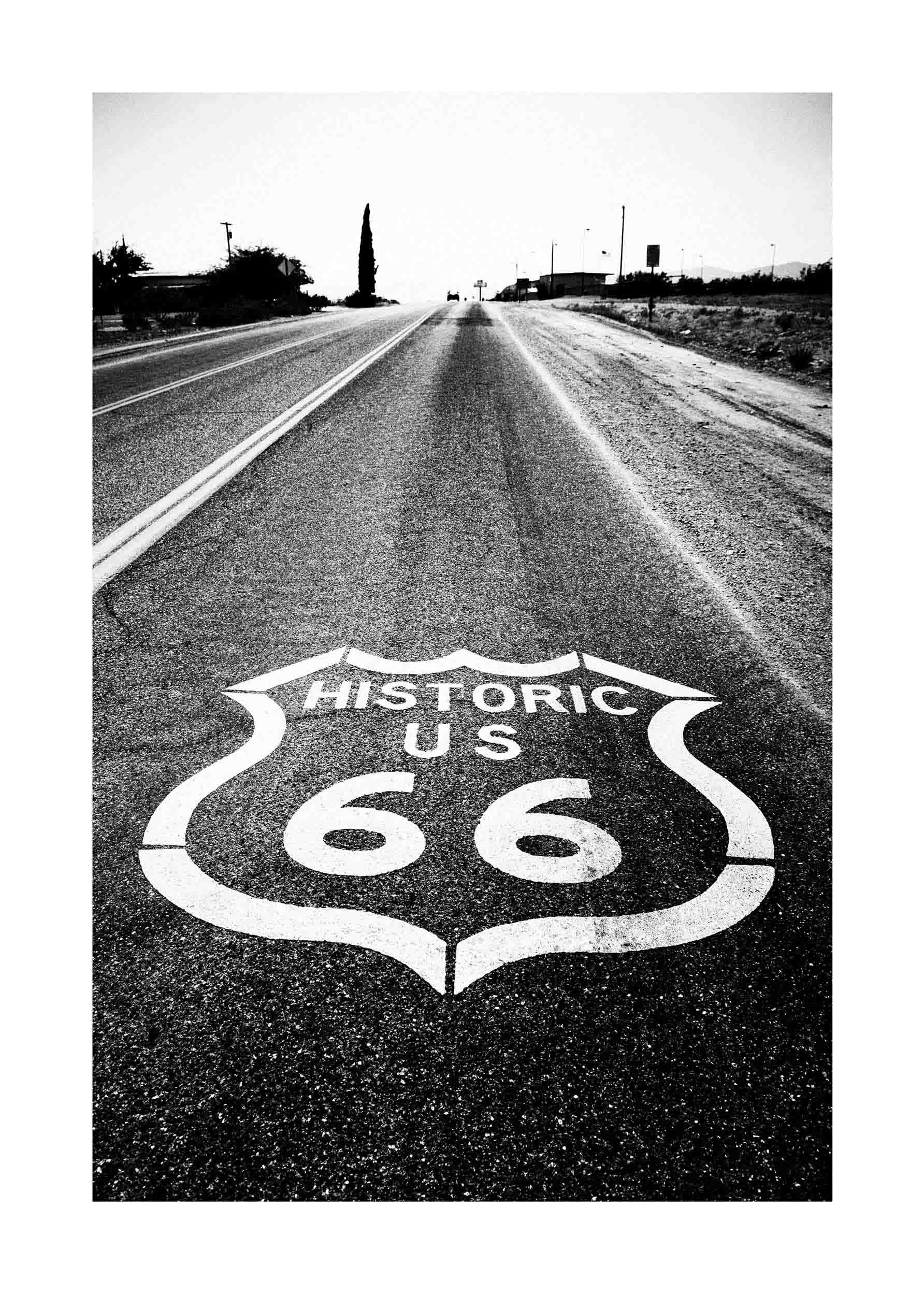 Route 66 Poster - Black and white road photography (30x40 cm)