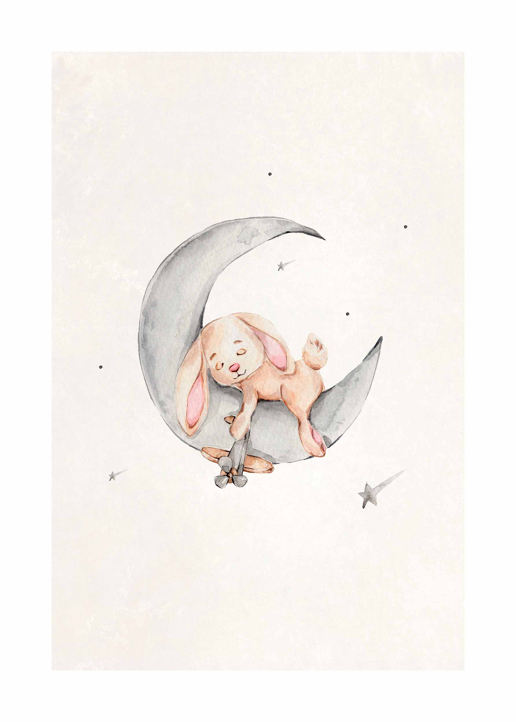 Bunny Sleeping Moon Poster - Tier-Aquarell (30x40 cm)