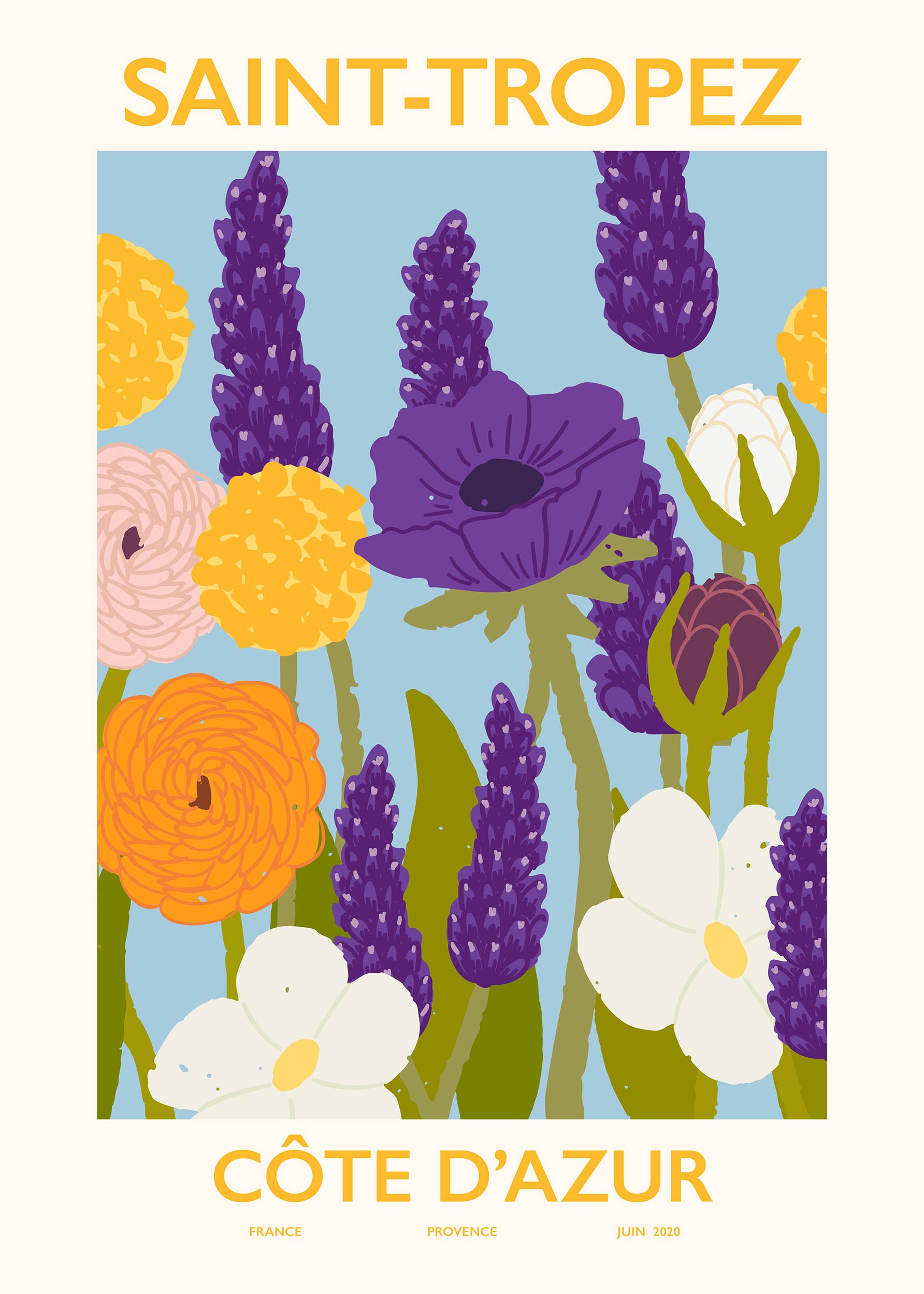 Saint Tropez Poster - Blumenillustration im Vintage-Stil (30x40 cm)