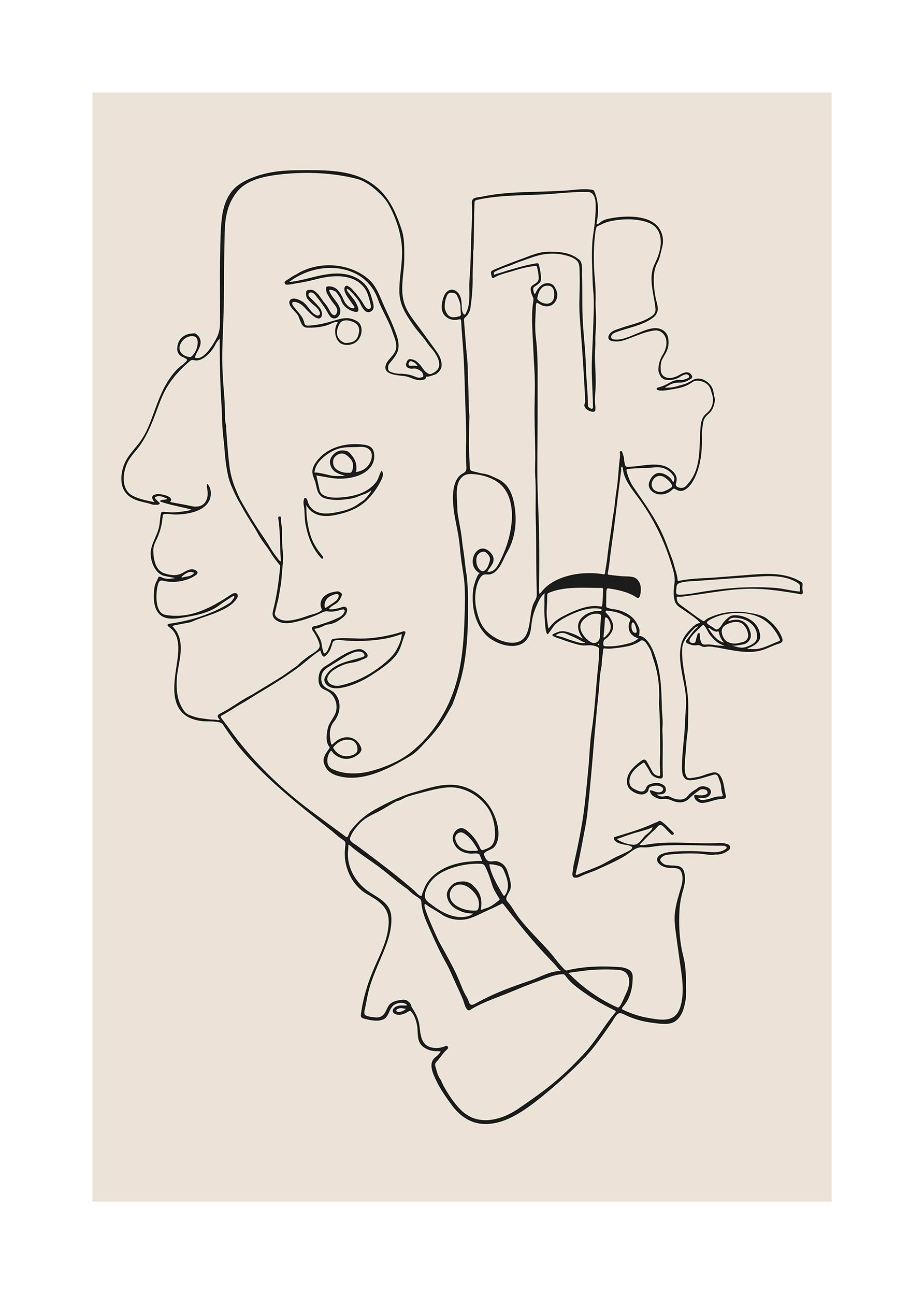 Faces Poster - Abstract line art (30x40 cm)