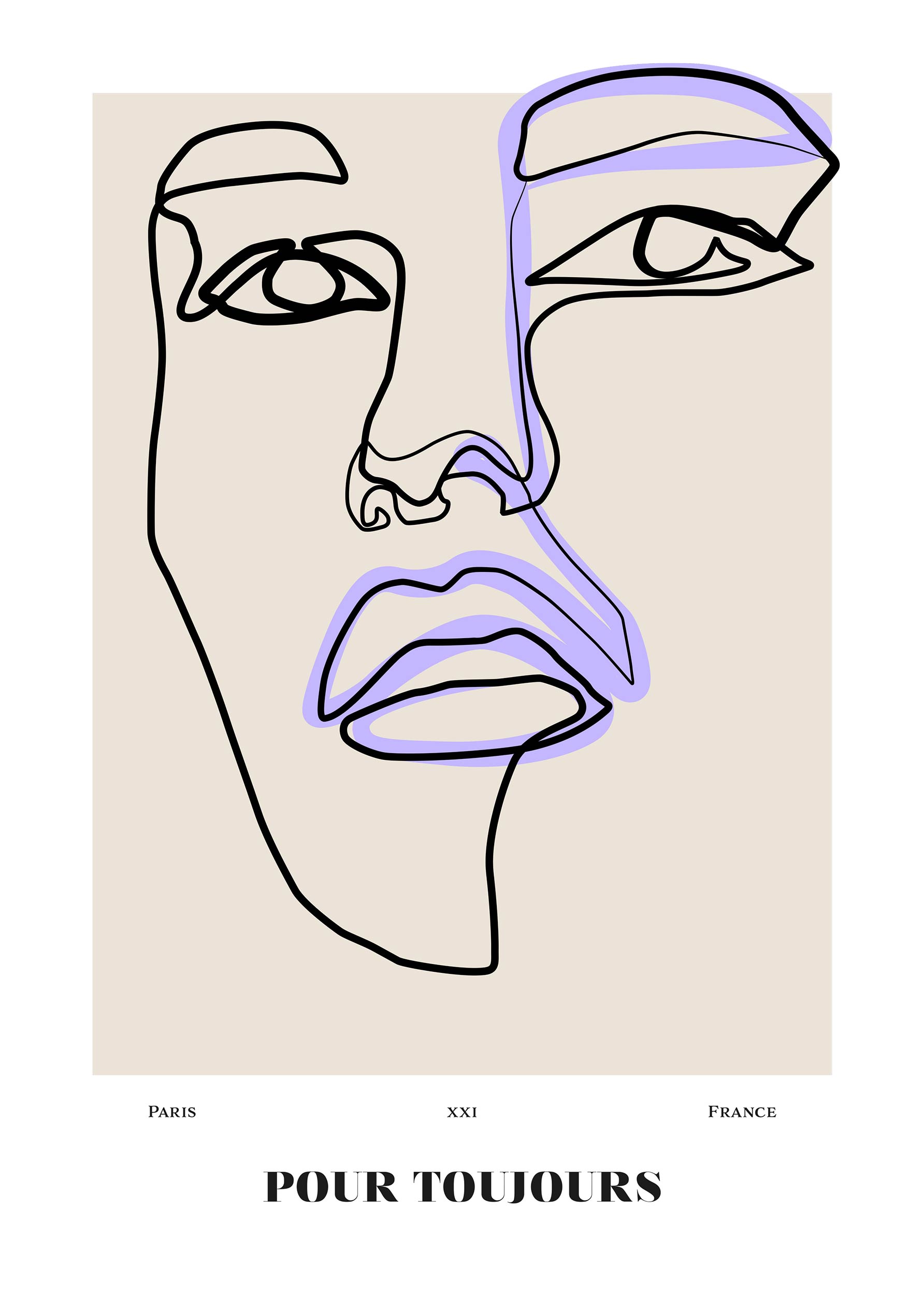Pour Toujours plakat - Ansigt line art (30x40 cm)