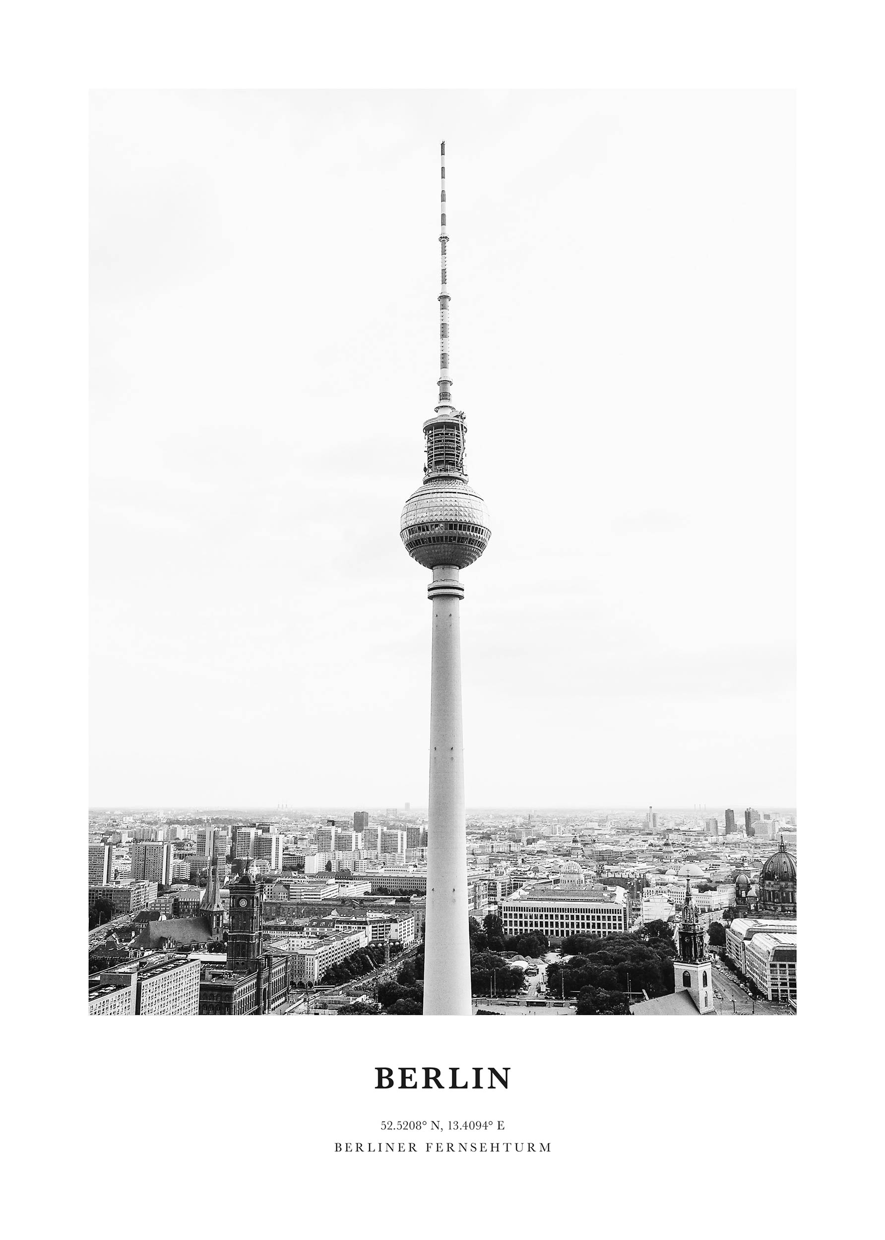 Berliner Fernsehturm Poster - Schwarzweiße Architekturfotografie (30x40 cm)