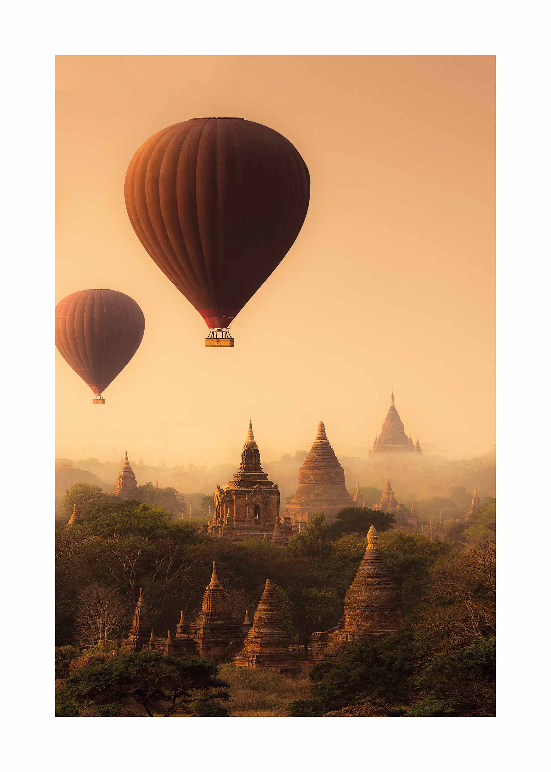 Air Balloons Over Myanmar Poster - Temple landscape photography (50x70 cm)