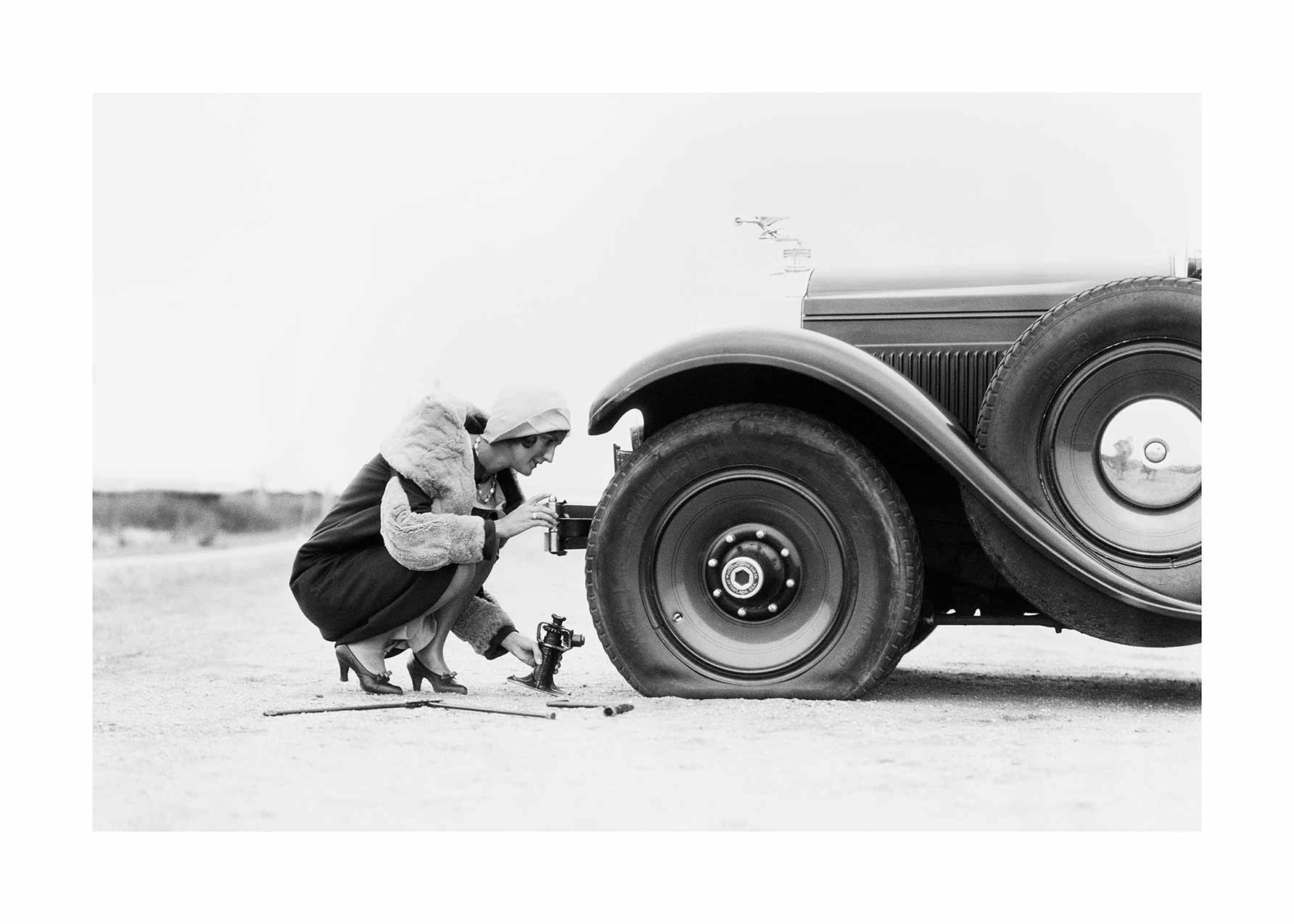Flat Tire Poster - Black and white fashion photography (30x40 cm)