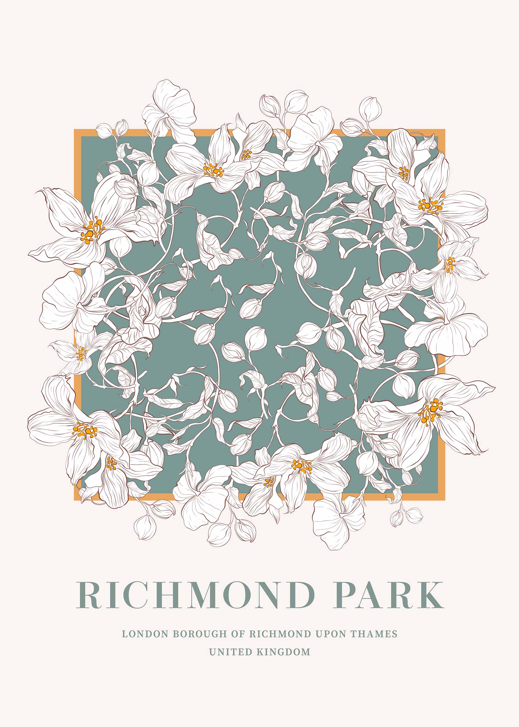 Richmond Park plakat - Blomsterillustration (50x70 cm)