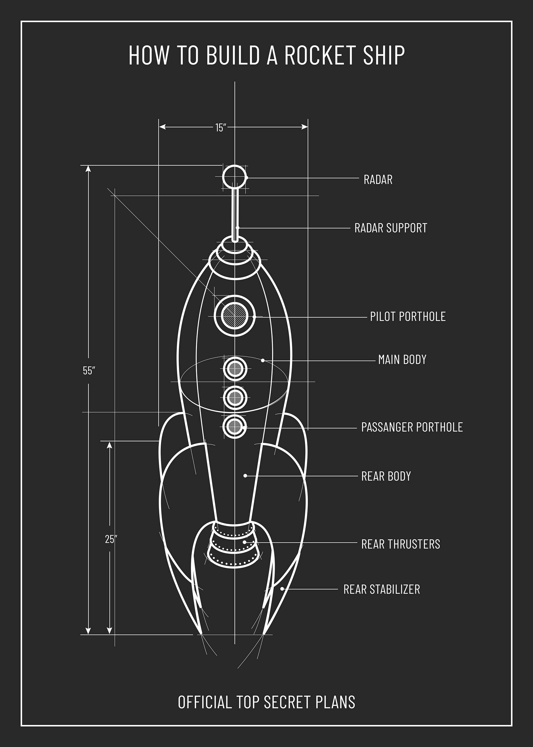 Rocket Ship Poster - Rocket illustration (21x30 cm)