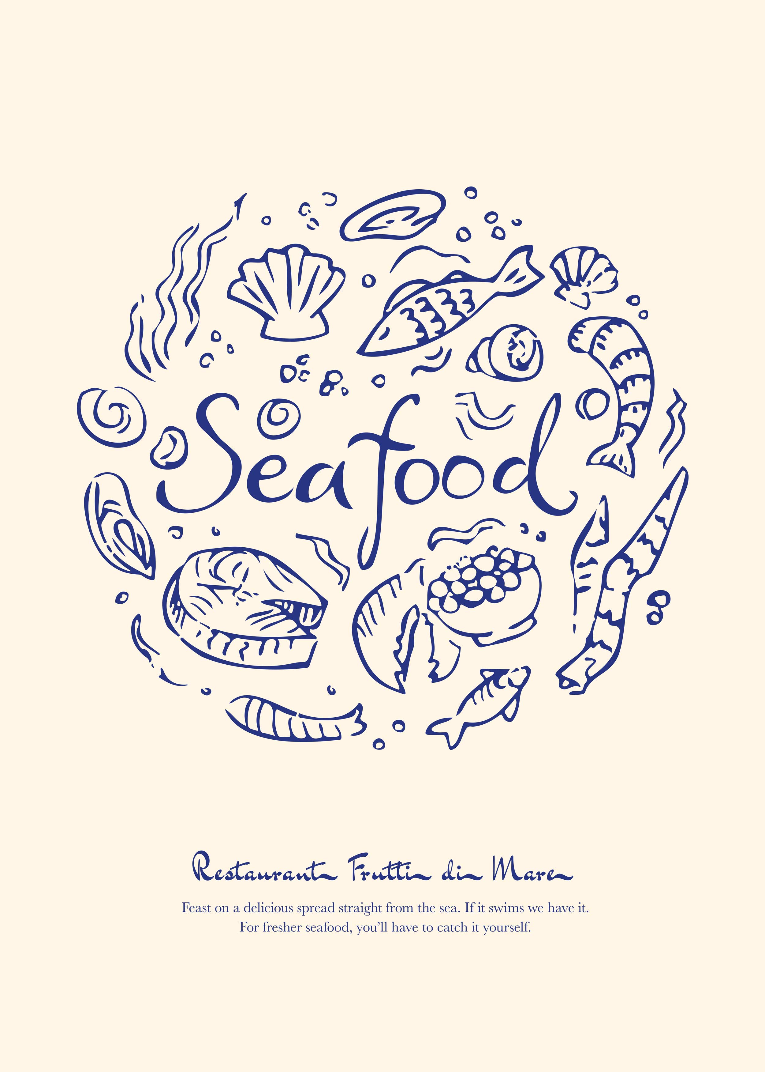 Seafood Restaurant Poster - Meeresfrüchte-Illustration (50x70 cm)