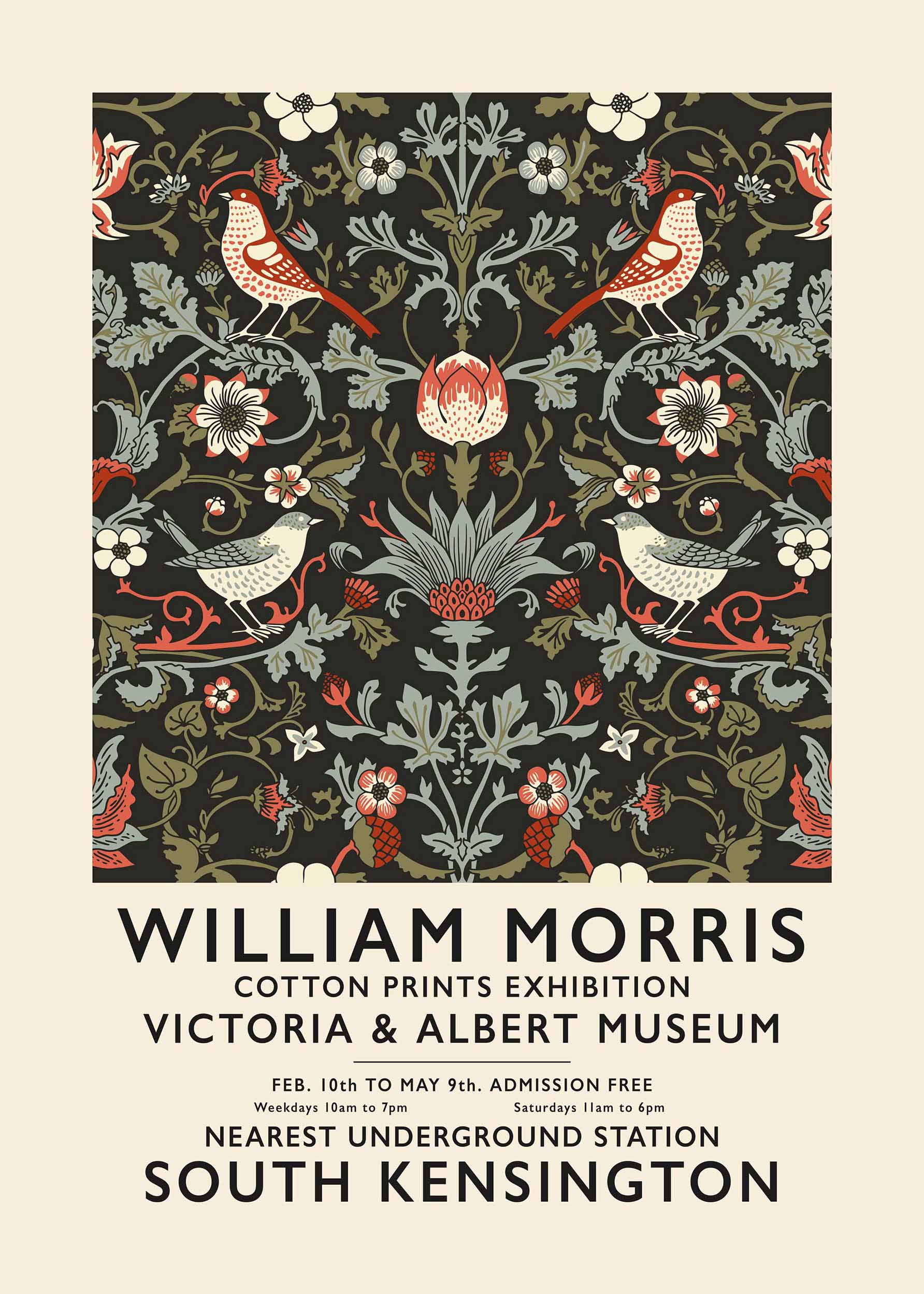 William Morris Inspired Birds Poster - Tierillustration im Vintage-Stil (50x70 cm)