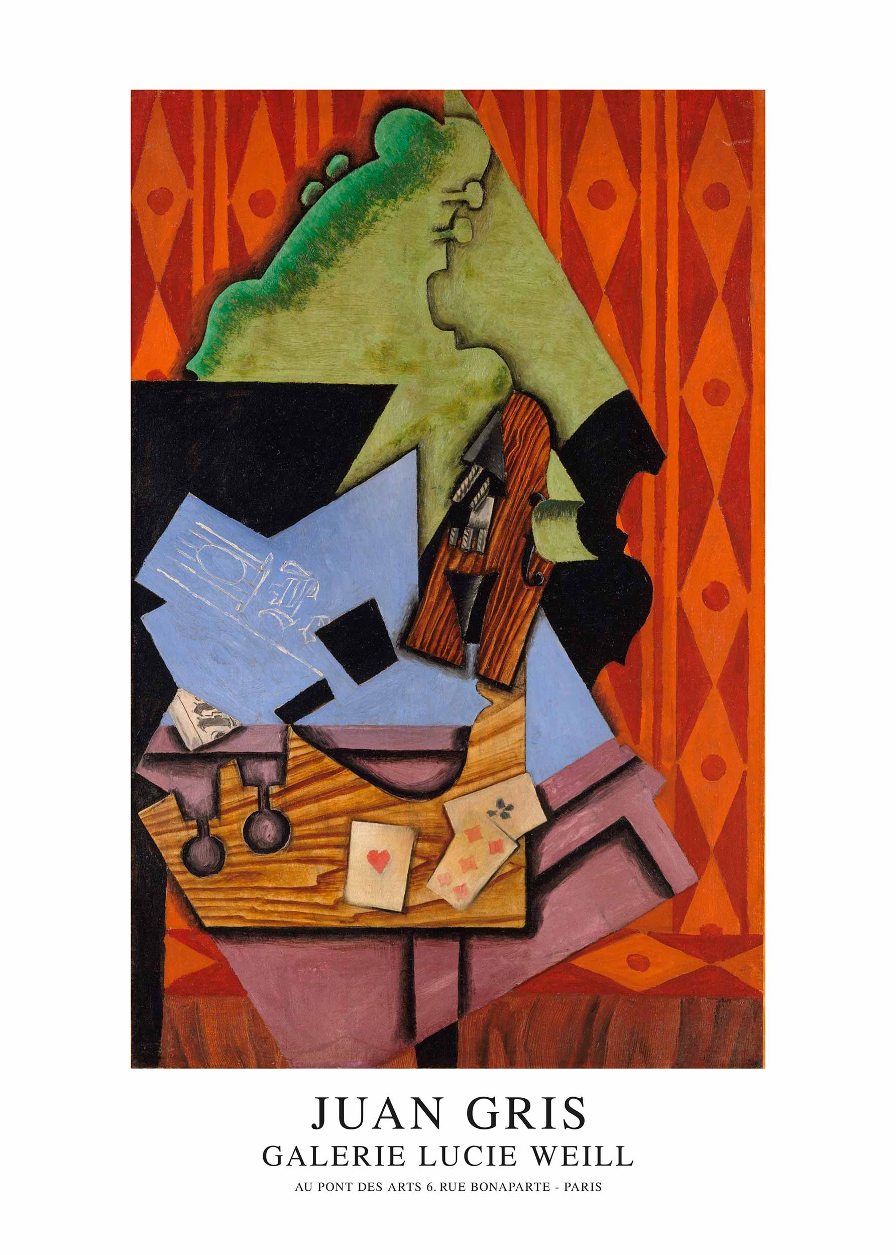 Violin and Playing Cards by Juan Gris Poster - Kubistische Grafik (50x70 cm)