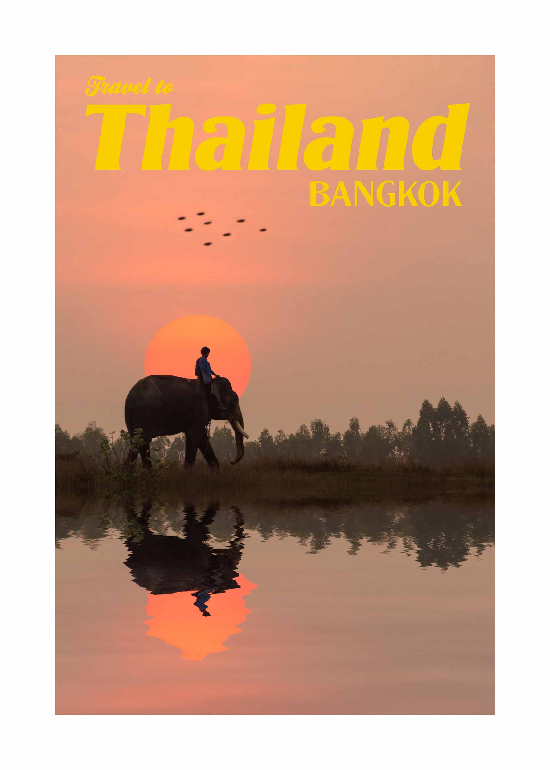 Travel To Thailand Poster - Elephant retro illustration (50x70 cm)