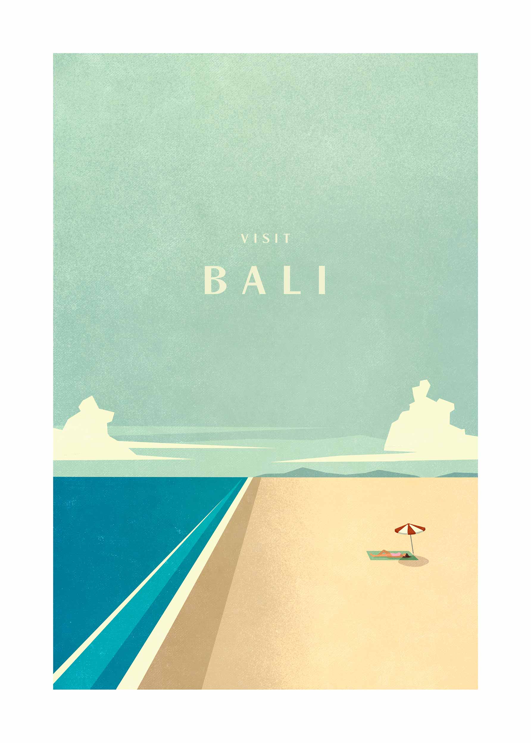 Visit Bali plakat - Strandillustration (30x40 cm)