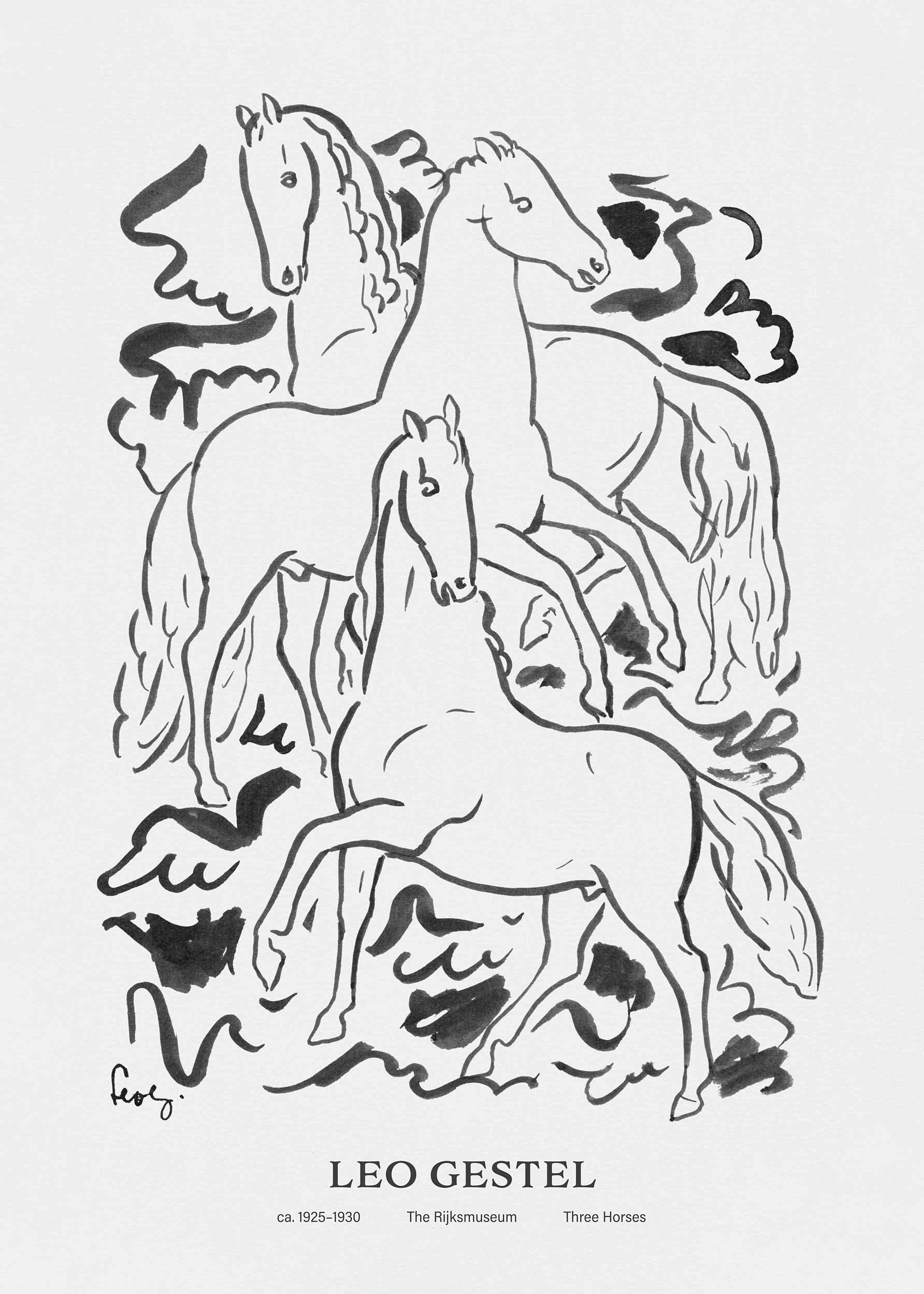 Three Horses by Leo Gestel Poster - Tierillustration (30x40 cm)
