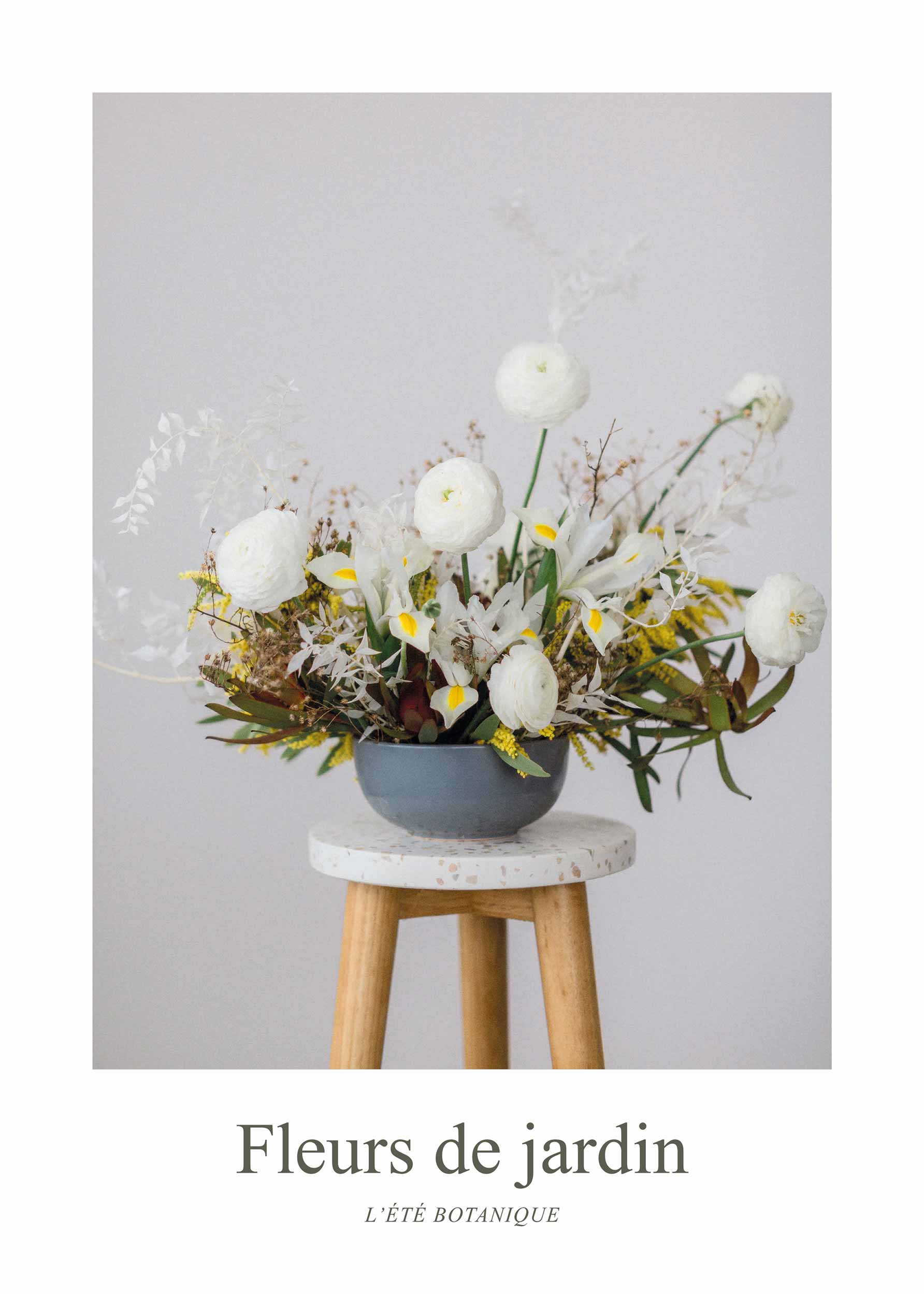 Fleurs de Jardin, Renoncules Blanches Poster - Blumenfotografie (30x40 cm)