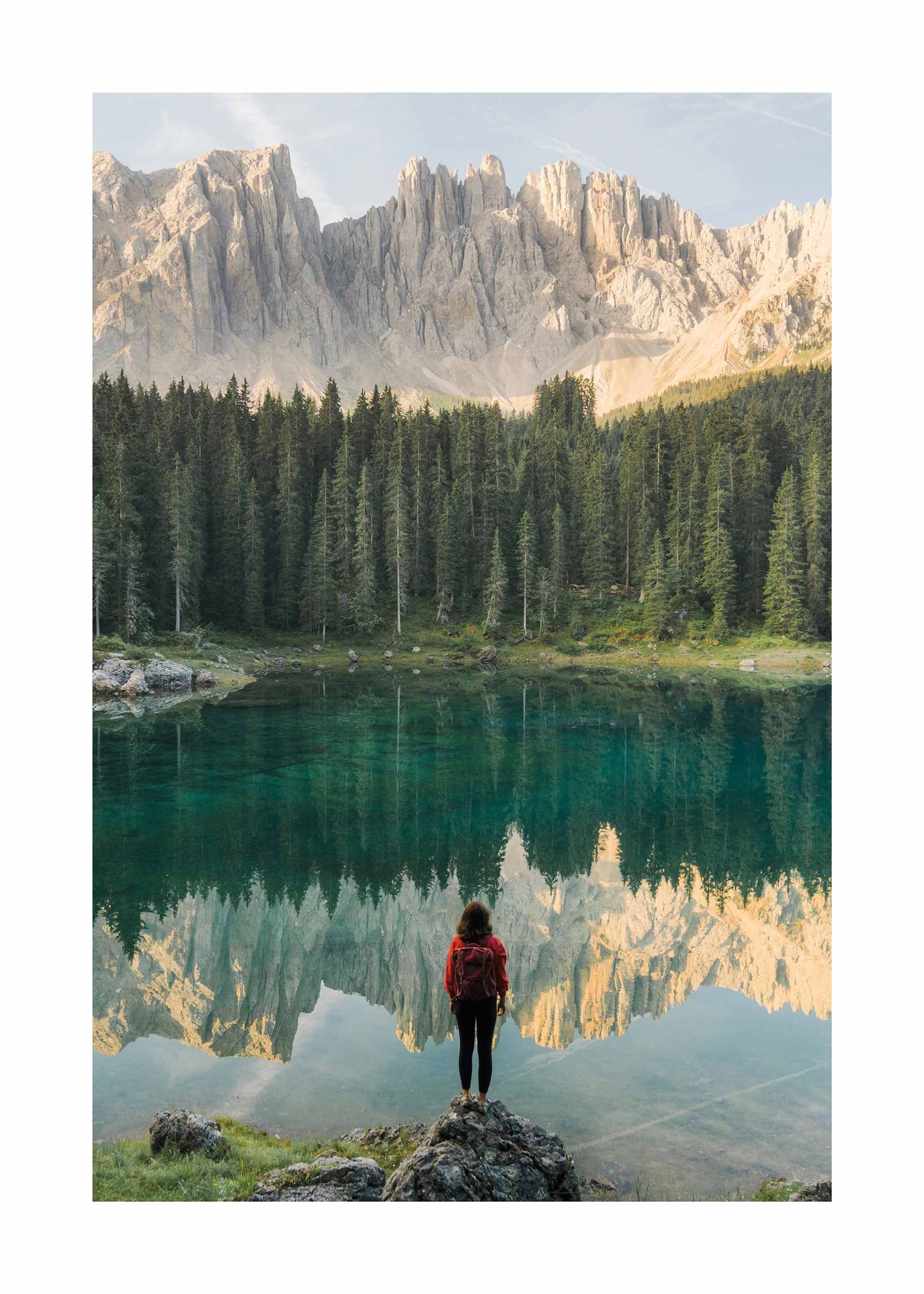 The Calm at Lago di Carezza Poster - Mountain landscape photography (30x40 cm)